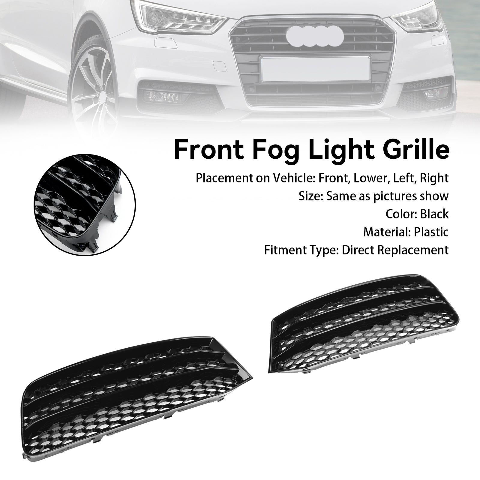 2015-2018 Audi A1 8X Pair Front Bumper Fog Light Cover Grill Grille