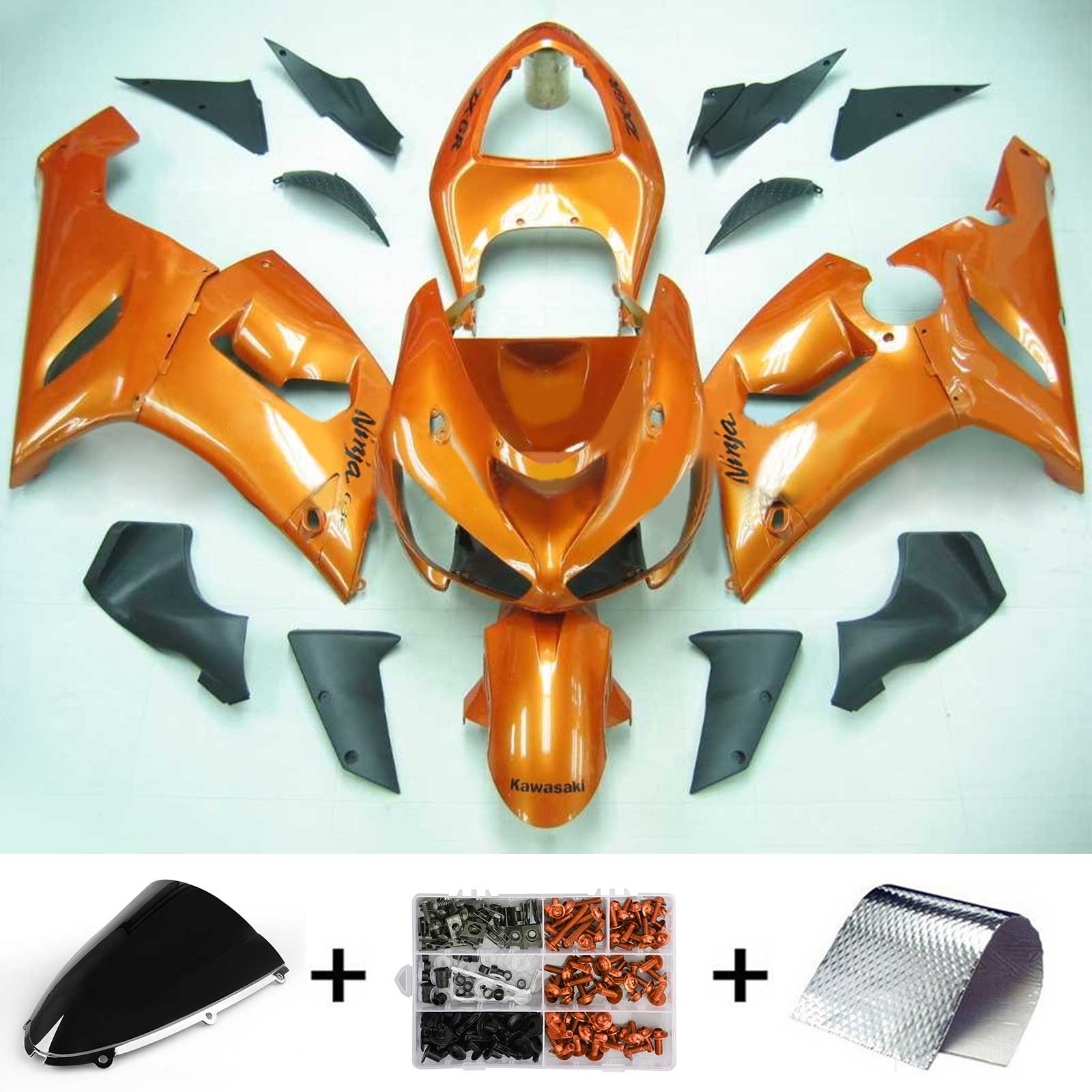 2005-2006 Kawasaki ZX6R 636 Kit de carénage d'injection Amotopart carrosserie plastique ABS #109