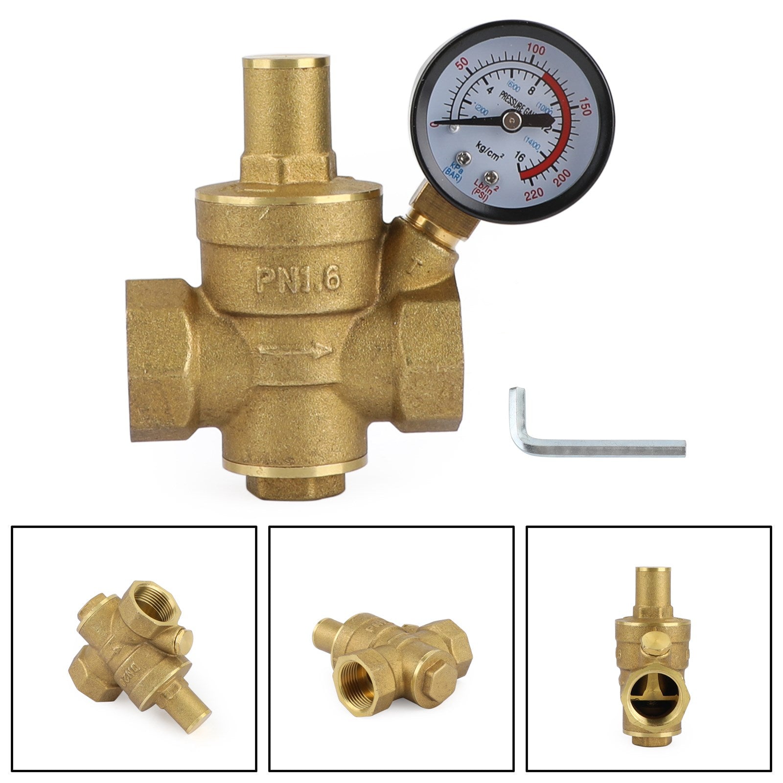 DN20 3/4" Brass Adjustable Water Pressure Reducing Regulator Valves With Gauge