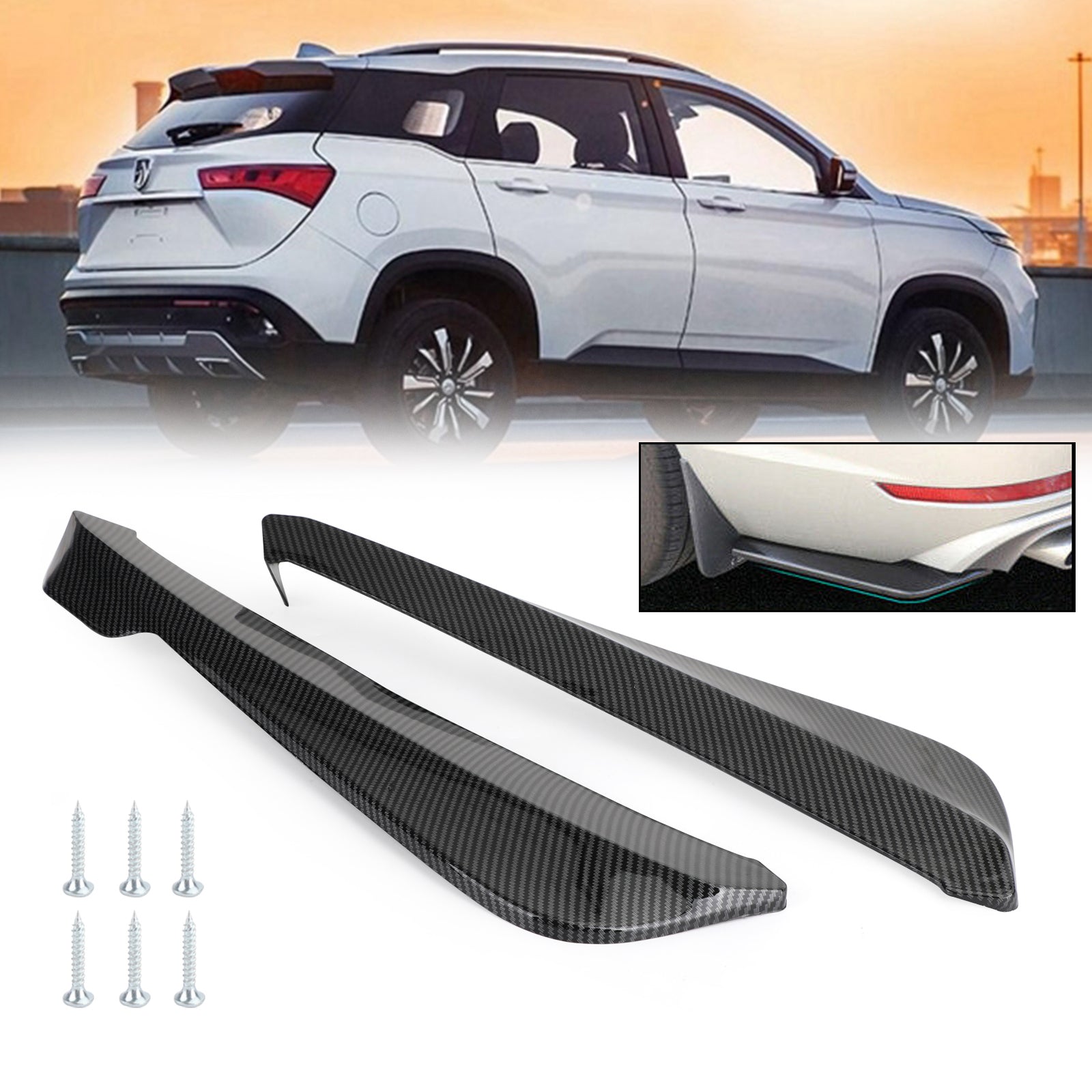 19" Auto Achterbumper Fin Canard Splitter Diffuser Valentie Spoiler Lip Koolstofvezel Look Generiek