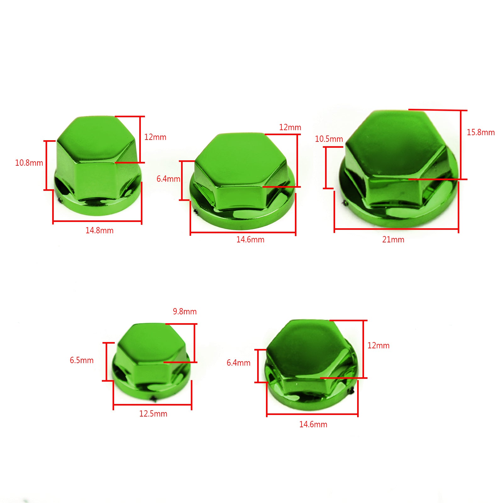 30 stuks 5 maten motorfiets groen plastic zeskantschroef covers bout moer cap cover generiek