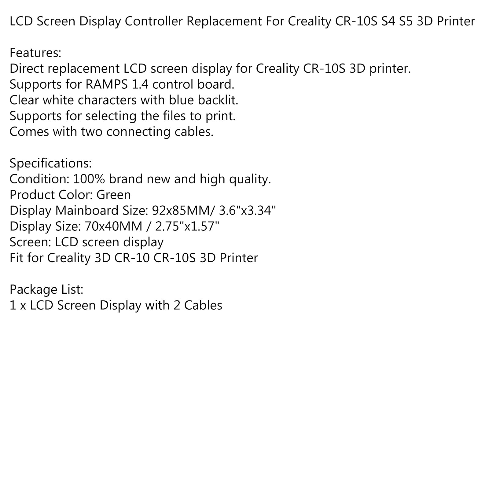 12864 1.4 LCD Screen+Cable Blue Controller Ramps Display for Creality 3D CR-10S