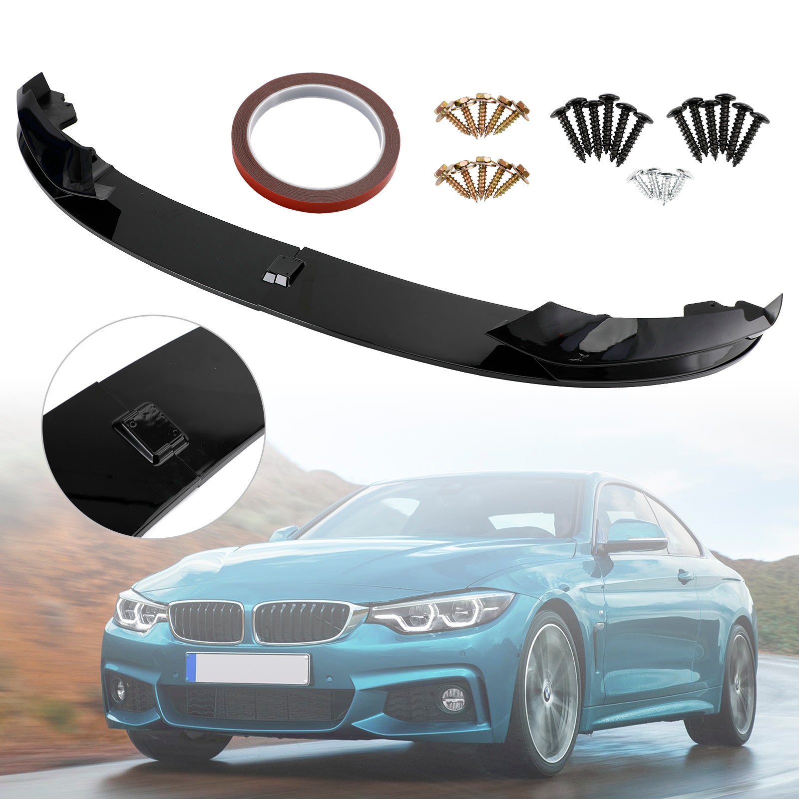 2014-2019 BMW Série 4 F32 F33 F36 M Séparateur de becquet de pare-chocs avant noir brillant