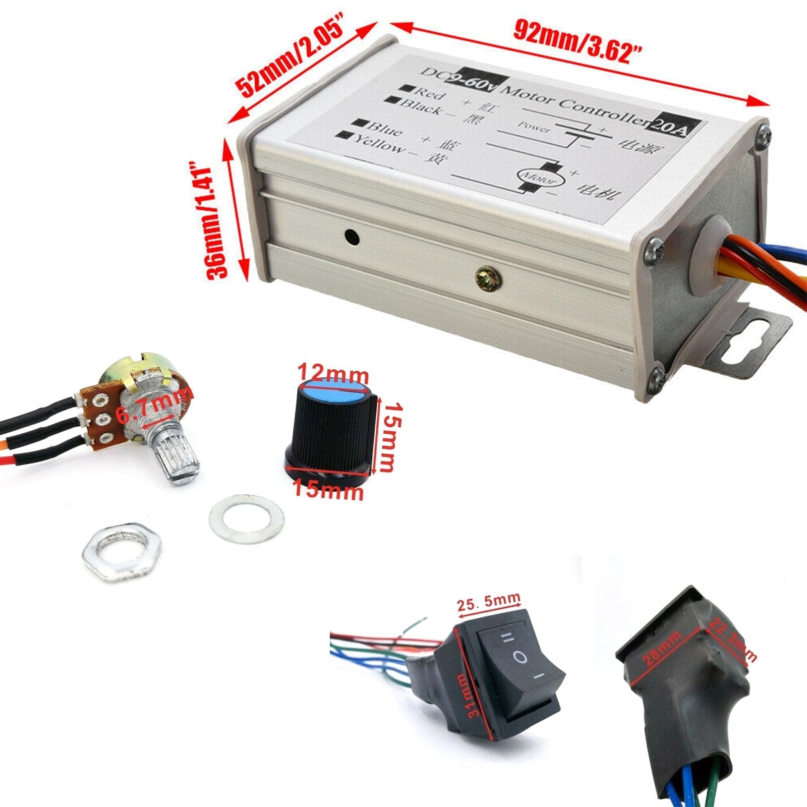 Commutateur de contrôleur de contrôle de vitesse Variable en continu de moteur PWM DC 9V-60V 20A