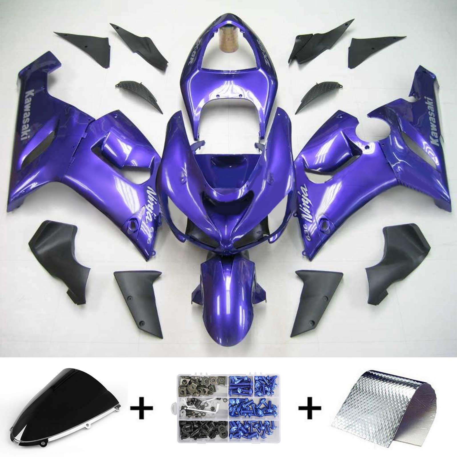 2005-2006 Kawasaki ZX6R 636 Amotopart Kit de carénage d'injection carrosserie plastique ABS #141