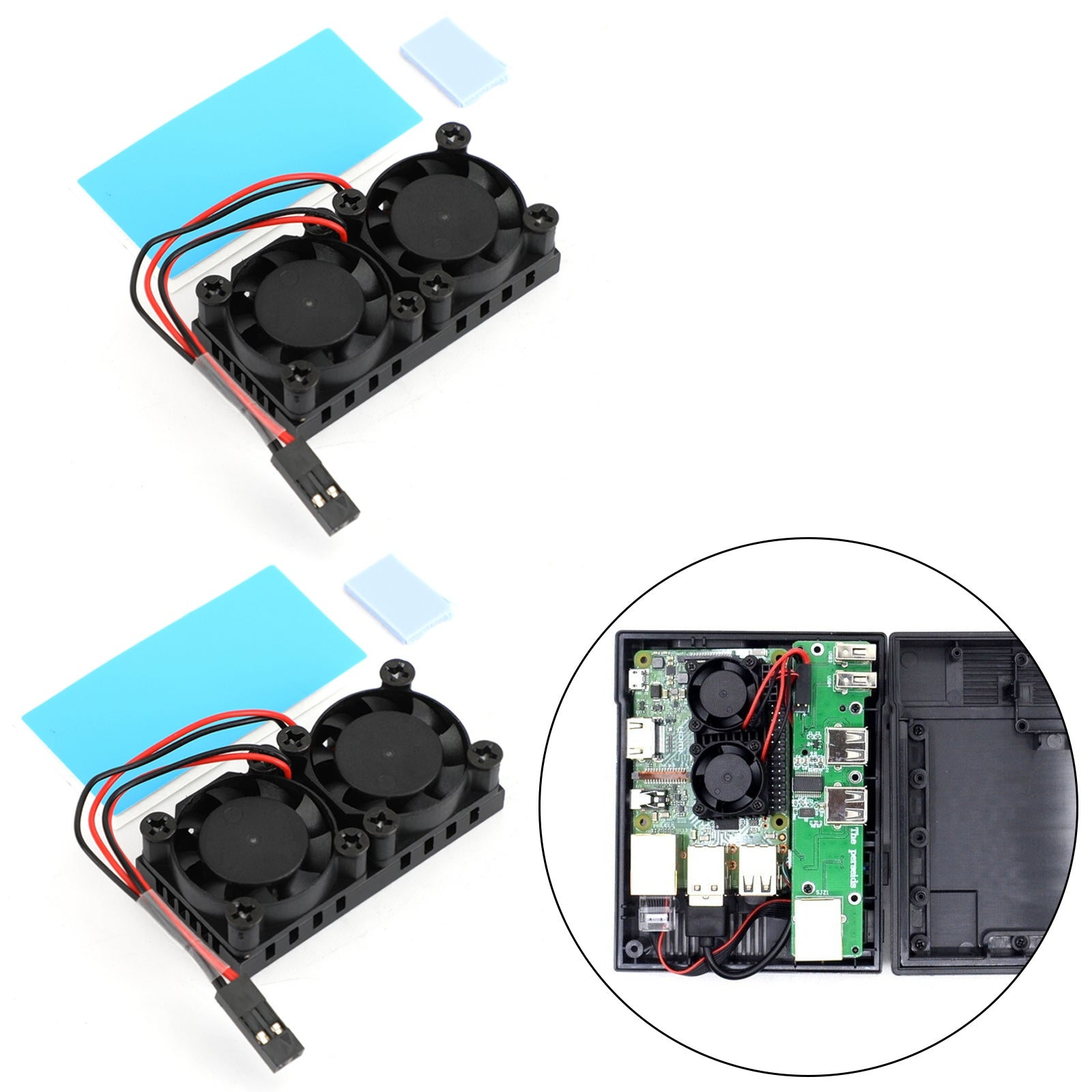 Double Dual Cooling Fan Square Fan Module With Heatsink for Raspberry Pi 4B 3B+