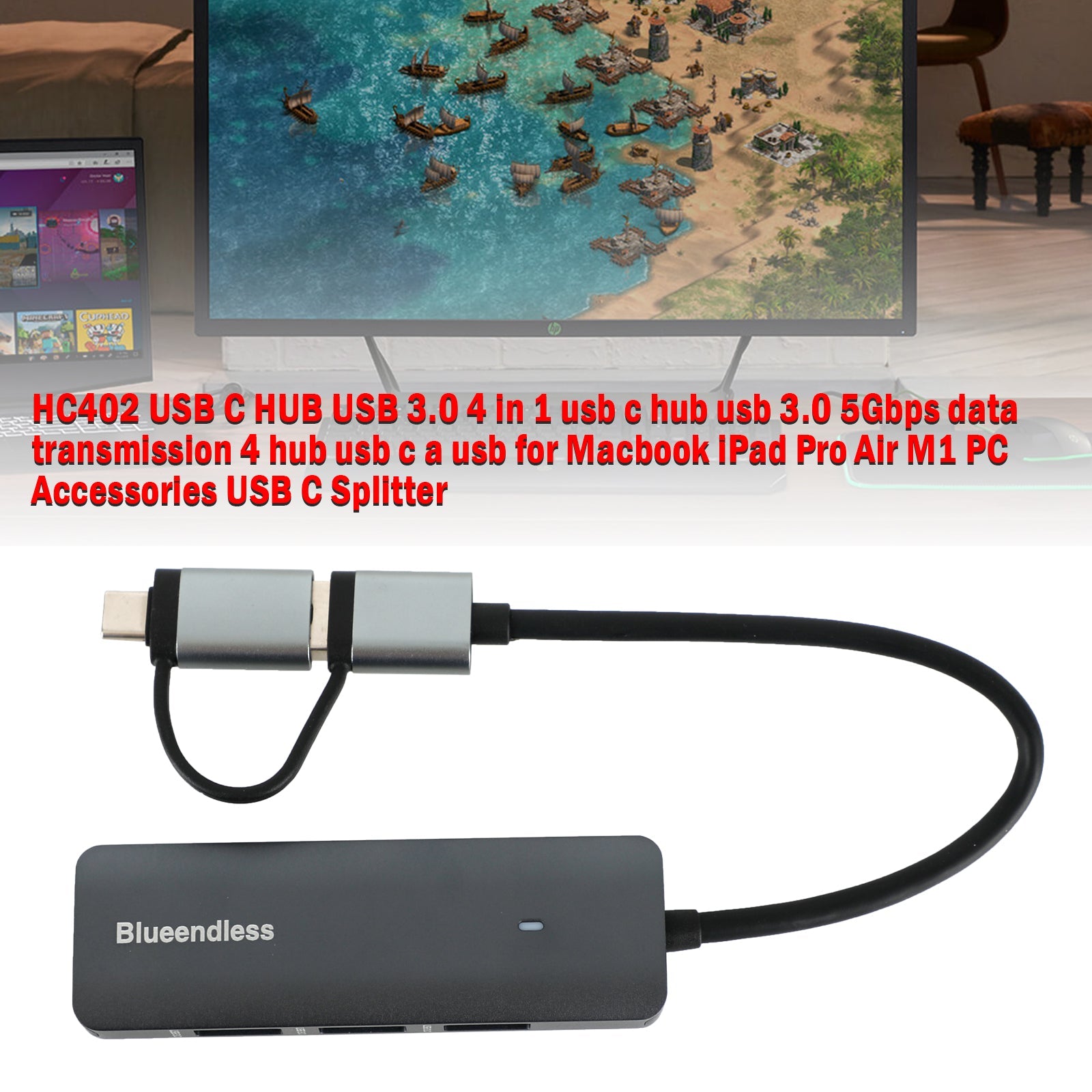 Type-C+USB-interfacehub PD100W dockingstation voor Windows Mac OS Linux