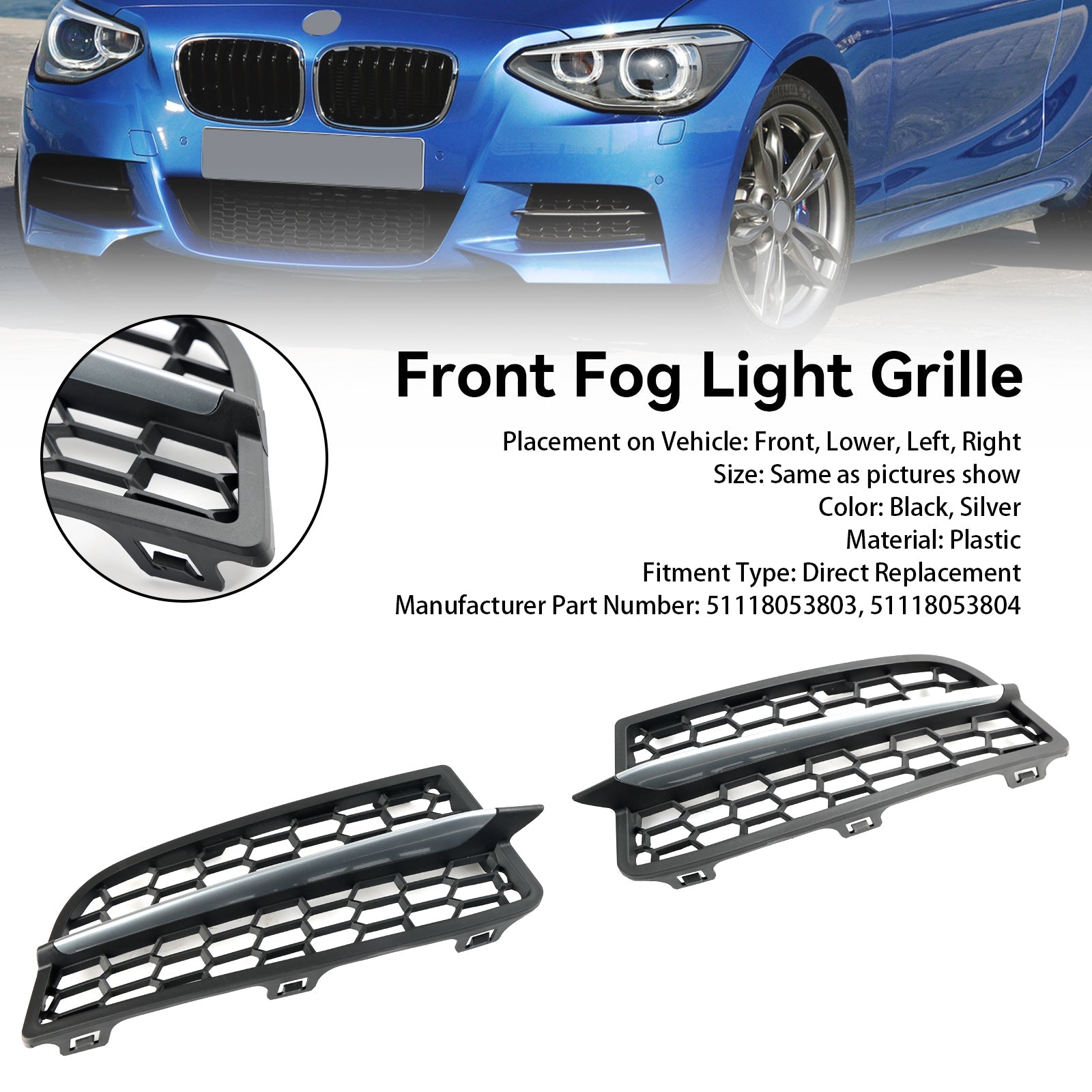 2 Stuks Voorbumper Mistlamp Cover Bezel Grill Grille Fit Bmw F20 F21 2011-2015 M