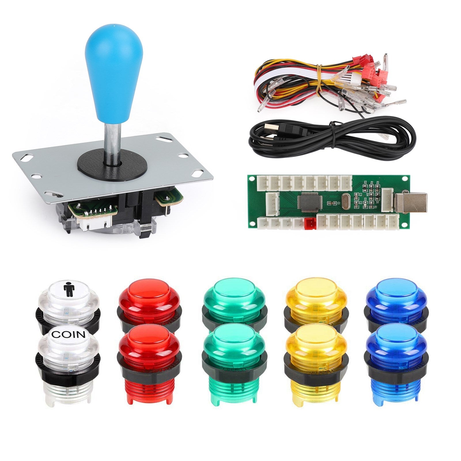 Kit de pièces d'arcade LED pour 1 joueur, encodeur USB pour PC, jeux vidéo, manette de jeu