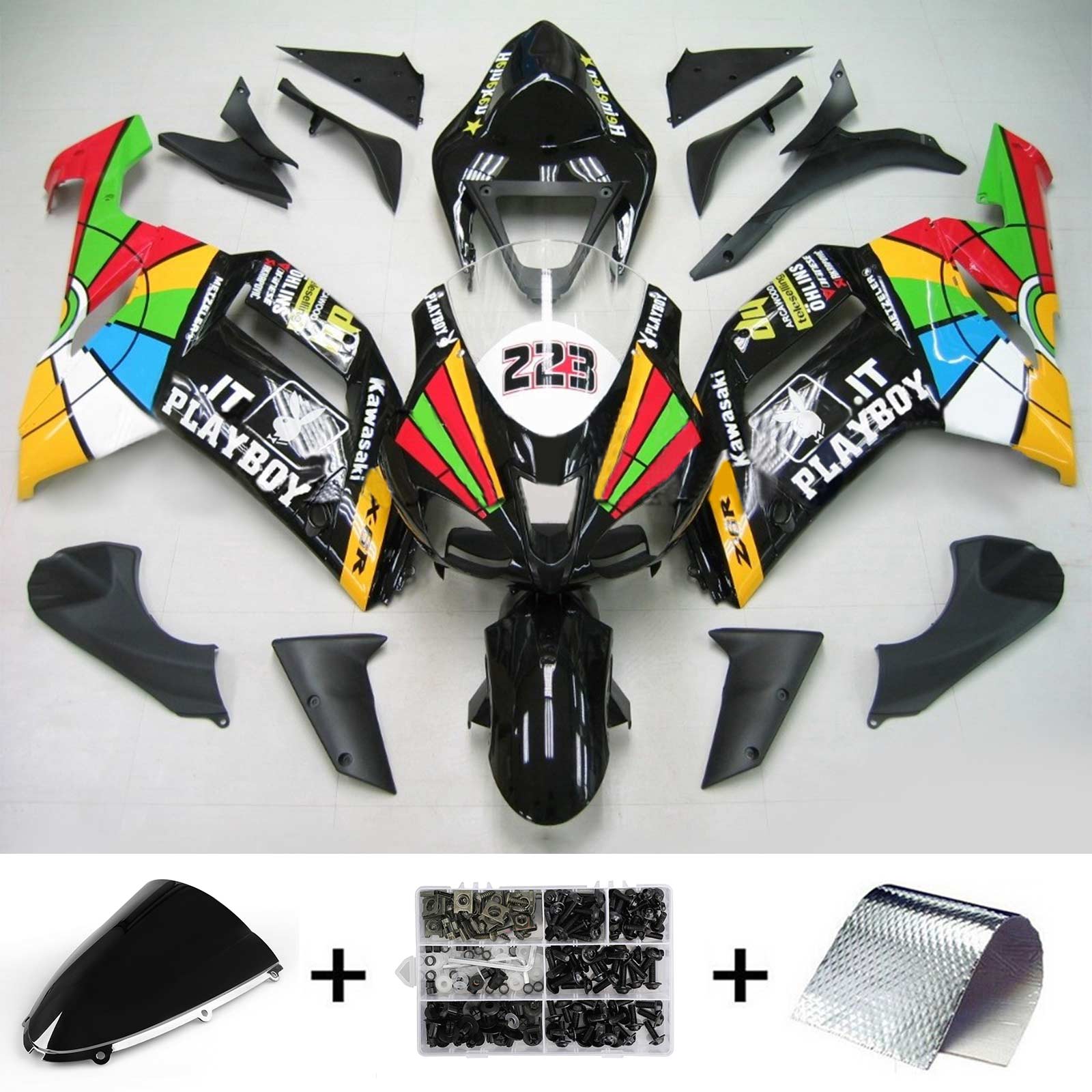 2007-2008 Kawasaki ZX6R 636 Kit de carenagem de injeção AMOTOPT ABS PLÁSTICO DE PLÁSTICOS #134