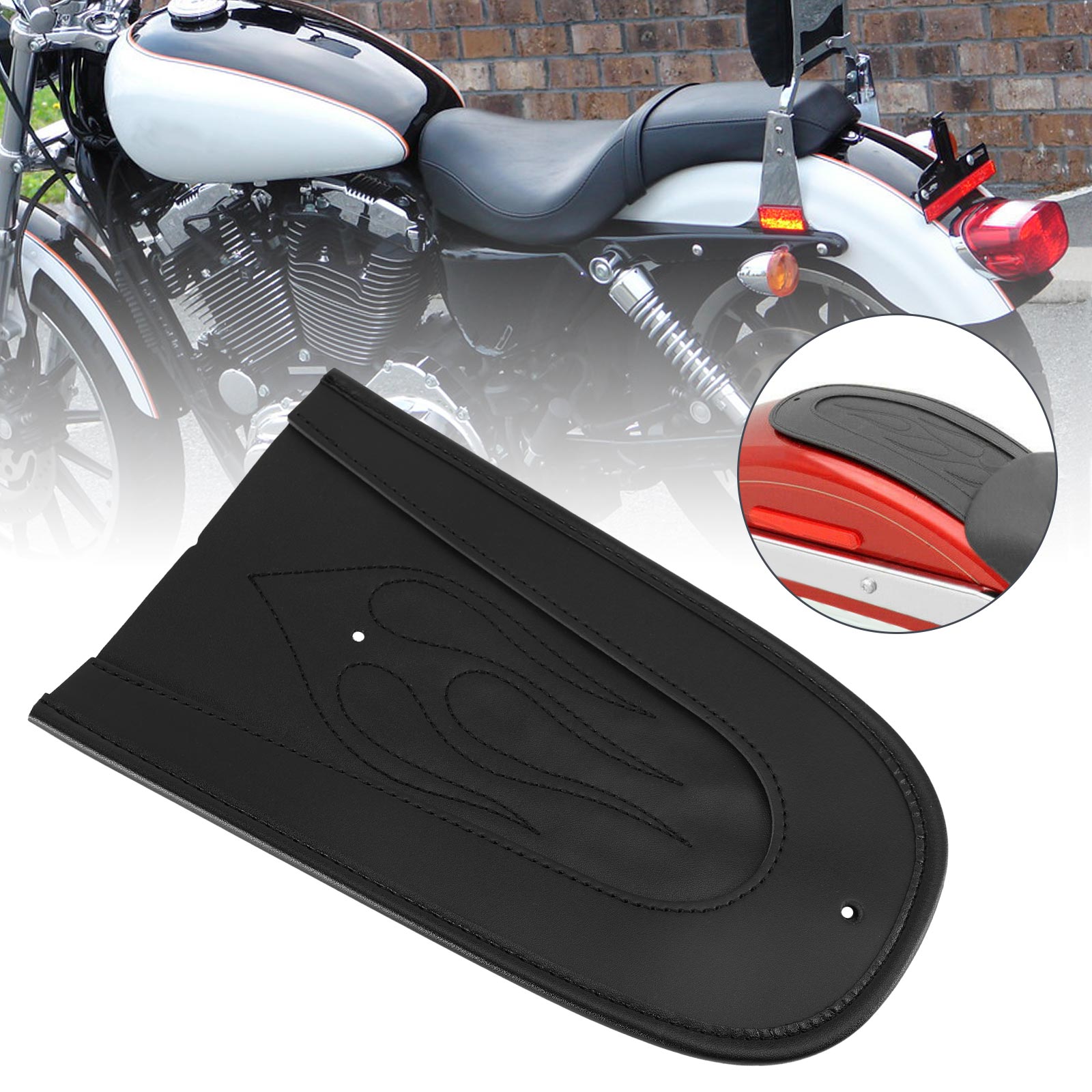 Areyourshop Black PU Leather Flame Stitch Solo Seat Rear Fender Bib For Sportster 1200 883