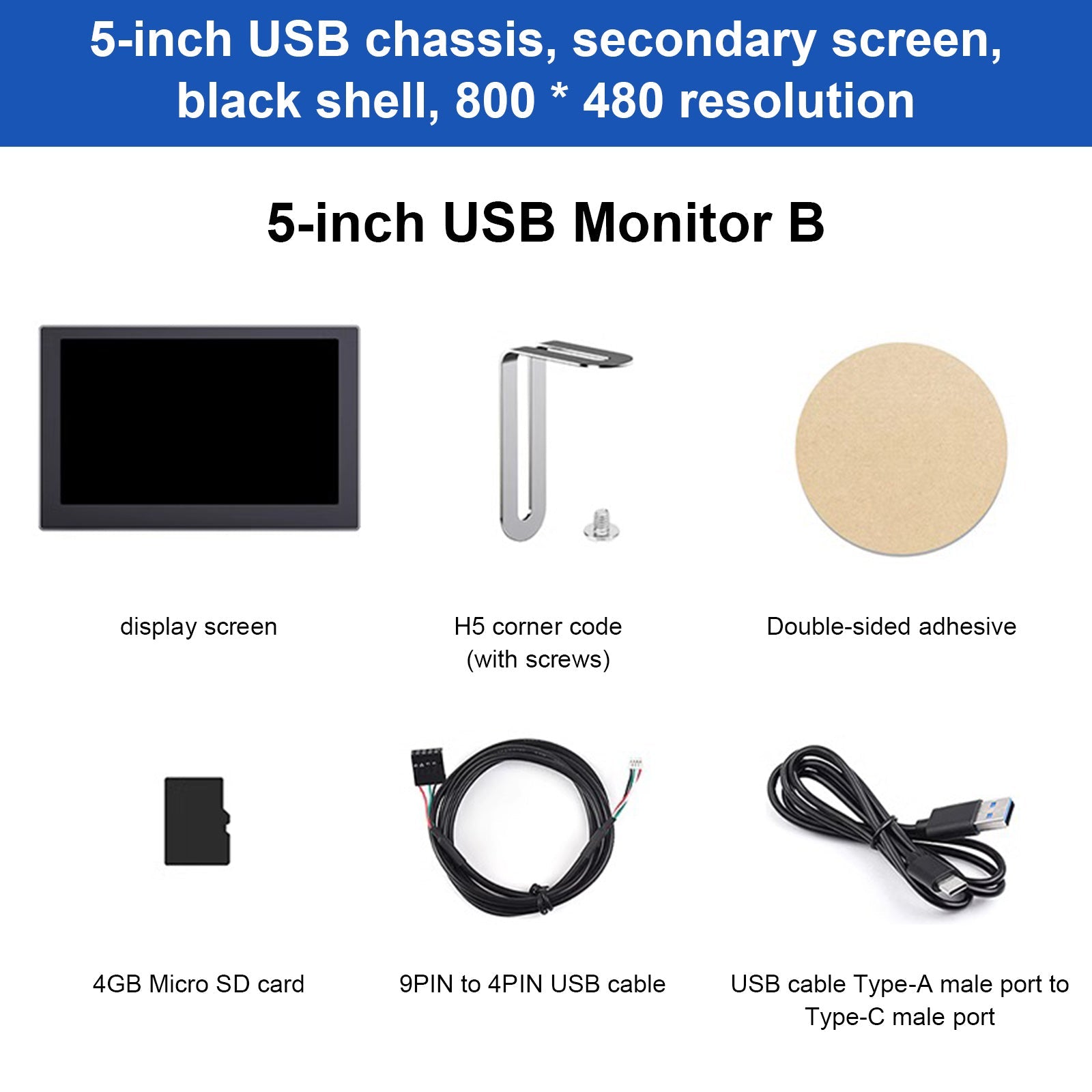 5/7-inch USB-computerbehuizing Secundair scherm IPS-tafelgemonteerd sfeerscherm