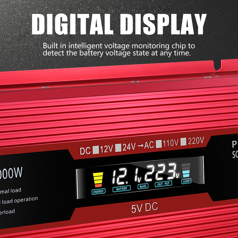 Convertisseur de puissance de voiture, onduleur DC 12V à AC 220V, transformateur LCD 2000W, affichage LED