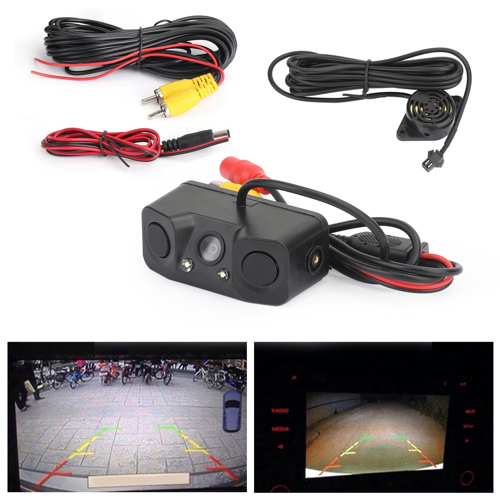 3in1 170° Car Reversing Rear View Camera Backup Radar Parking Sensor in one Cam