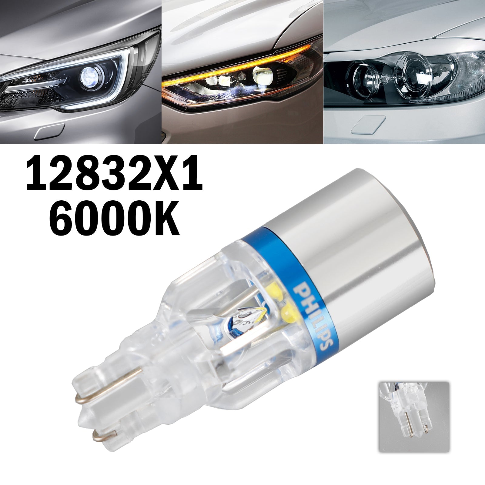 Pour Philips 12832X1 Car X-treme Ultinon LED T16 12V3W 200LM 6000KW2 .1*9.5D