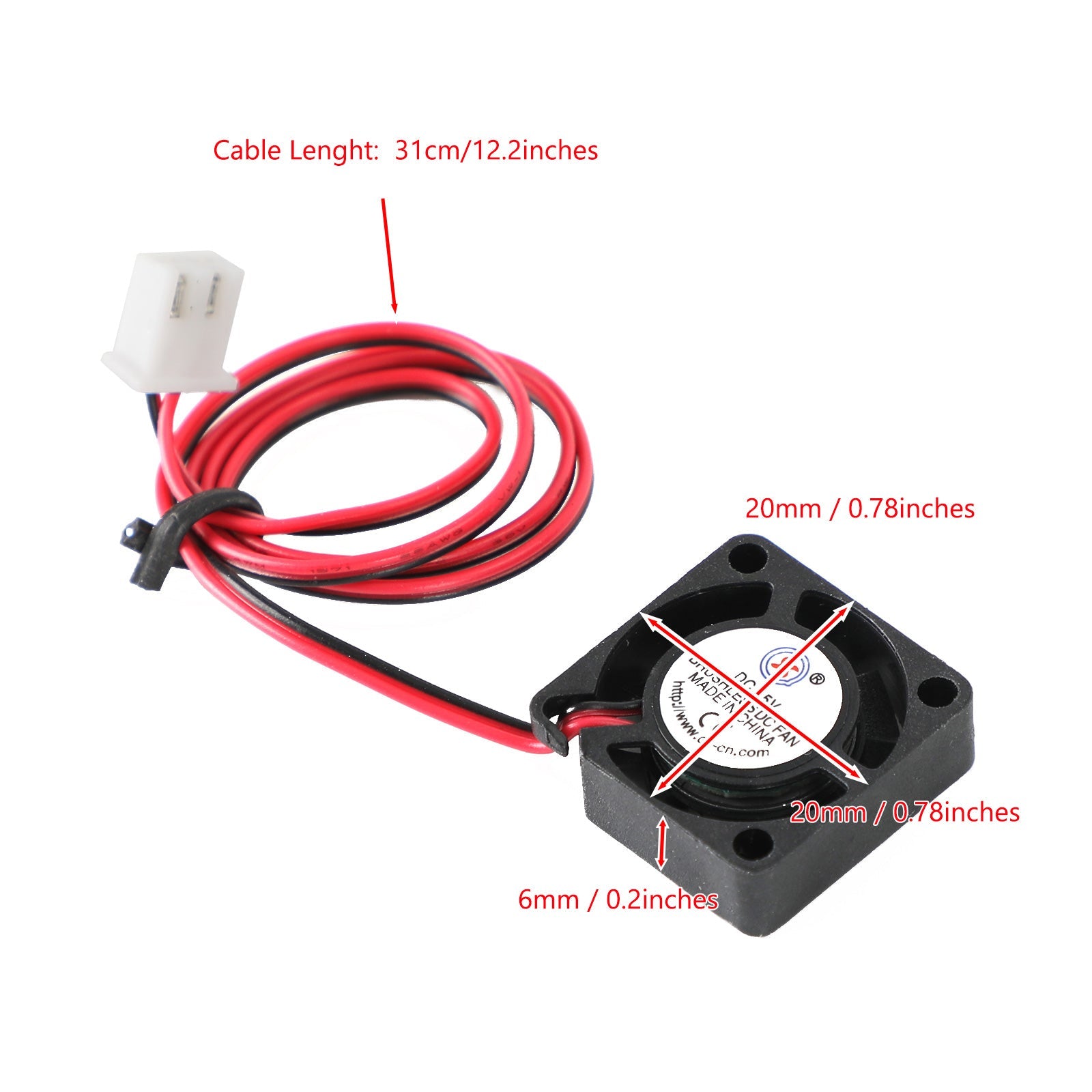 Borstelloze DC-koelventilator 5V 2006 20x20x6mm mouw 2-pins draad