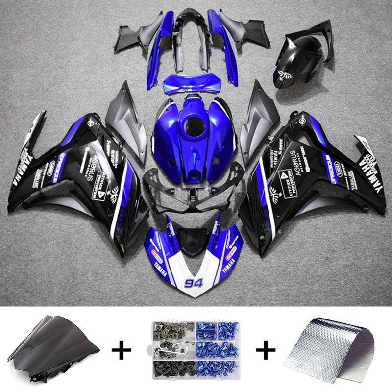 Amotopart Fairing Kit Yamaha 2014-2018 YZF R3 & 2015-2017 YZF R25 Black Blue Fairing Kit