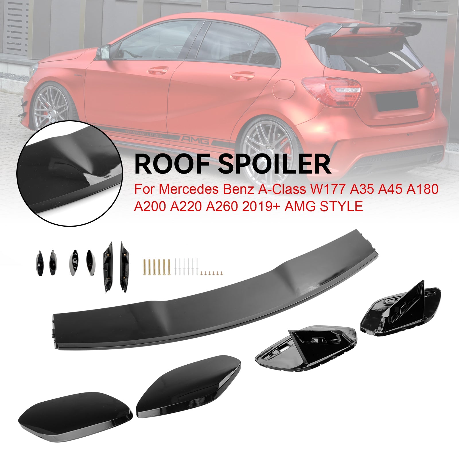 2019+ A-KlasseW177 A35 A45 A180 A200 A220 A260 Mercedes Benz Gloss Black AMG Style Achterspoiler Dak