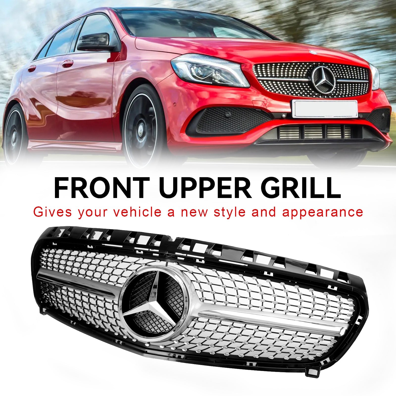 2013-2015 A CLASS W176 Mercedes Benz Front Bumper Grille Grill Black/Chrome