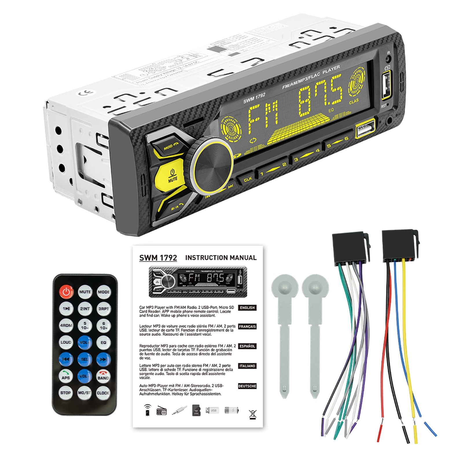 Radio à broche unique pour voiture, double Bluetooth, musique colorée, carte USB, lecteur MP3