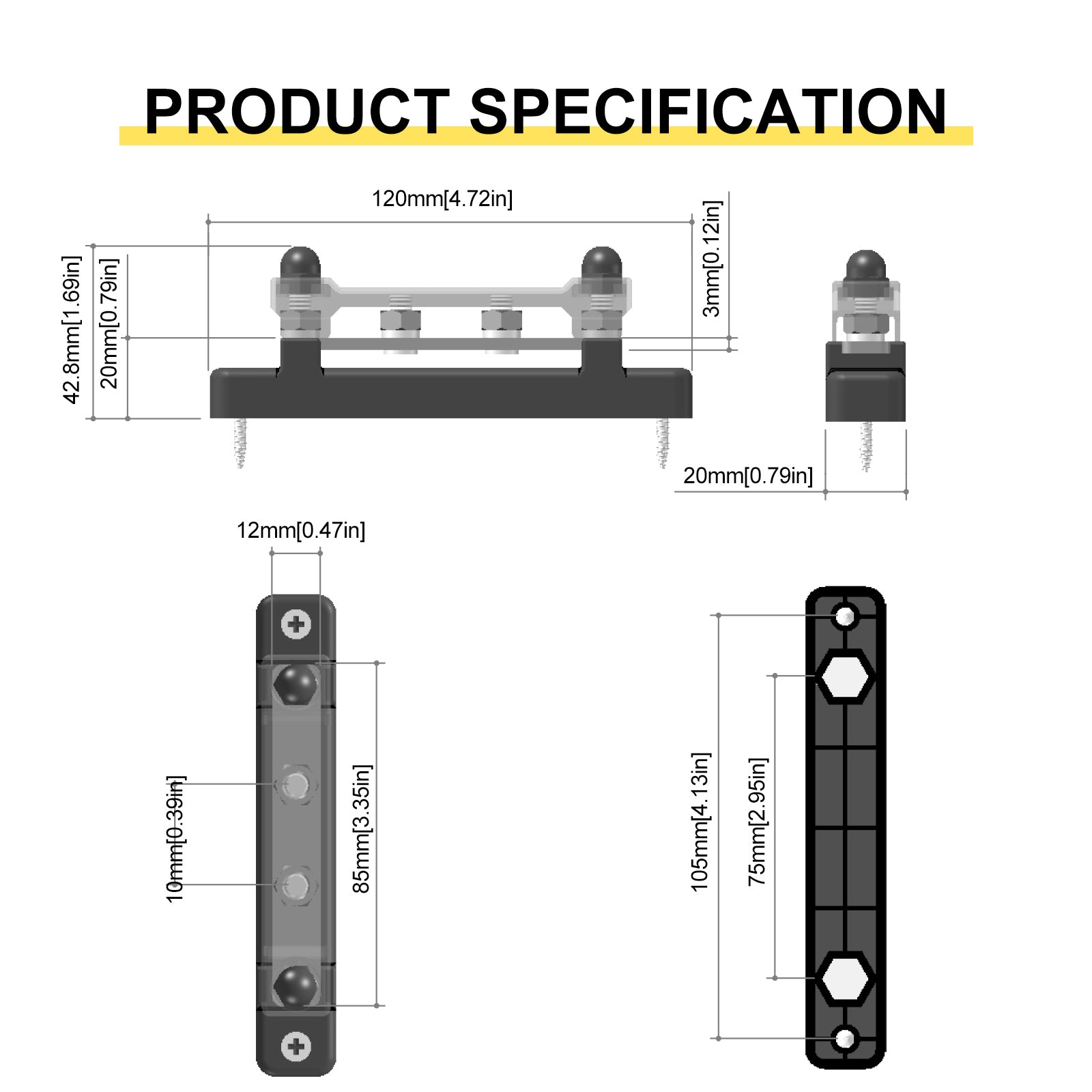 2/4/6/12 Way Dual-row Car Bus Bar Block with Dust Cover Distribution Terminal