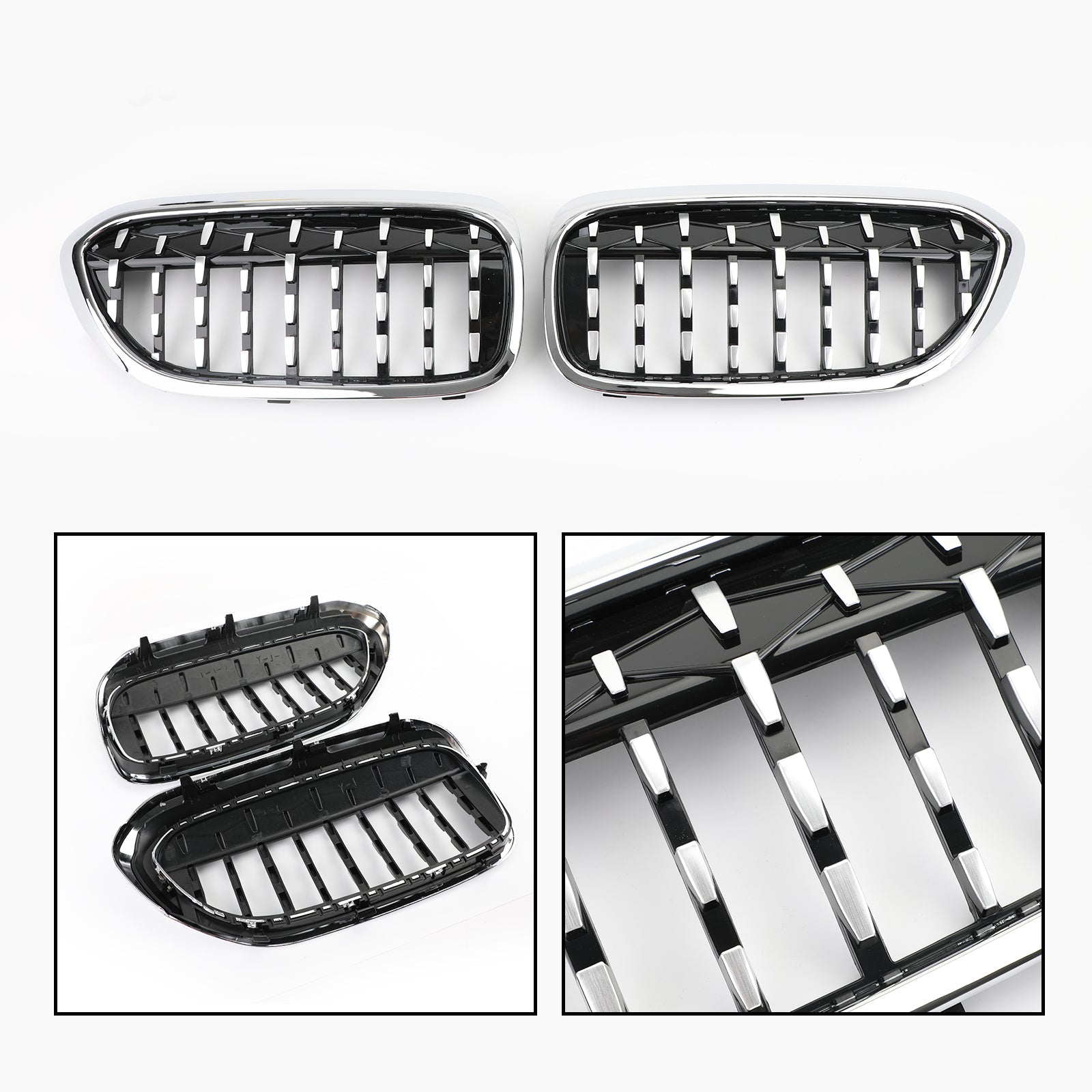 2017-2019 BMW G30 G38 5 Series Pair Chrome Diamond Style Front Grill Generic