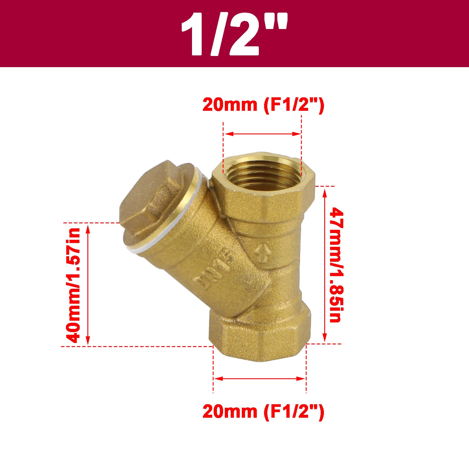 1/2 "-1" NPT-draad Y-vormige messing zeeffilterklepconnector voor waterolie