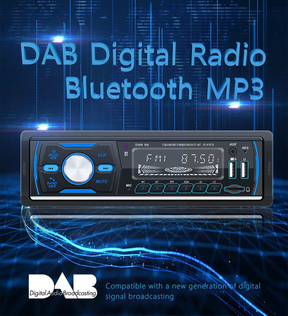 Autoradio Stereo 1Din Bluetooth FM Audio Muziekspeler DAB/MP3/USB/AUX In het dashboard