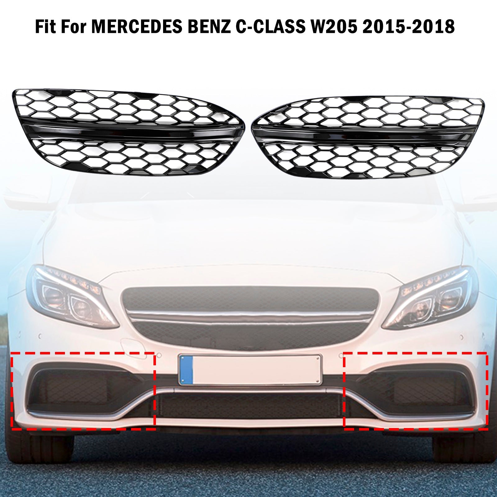 2015-2018 MERCEDES BENZ C-CLASS W205 Base Sedan Mesh Front Fog Light Cover