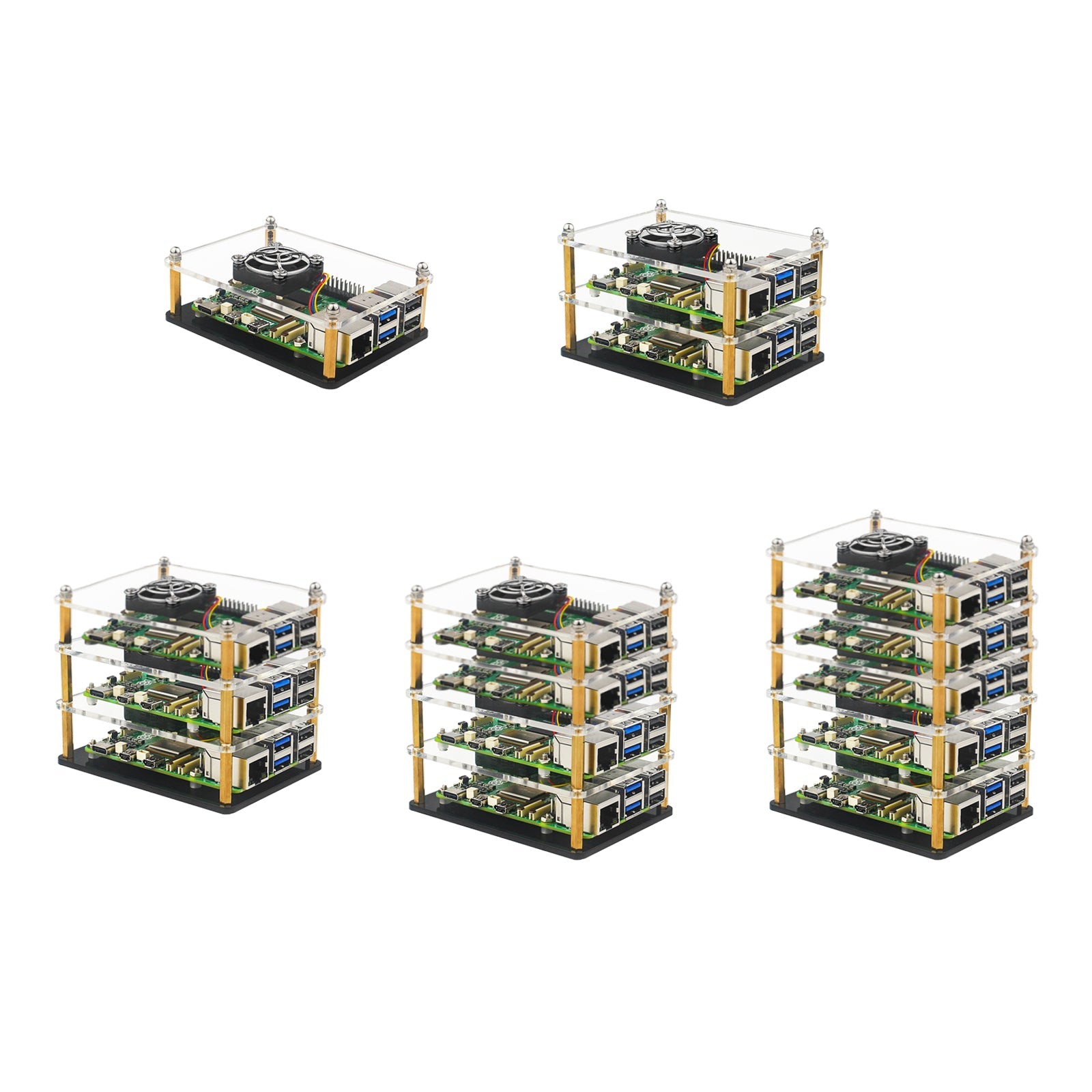 Raspberry Pi 5 Multi-Layer Acrylic Shell Transparent Protective Case Cooling Fan