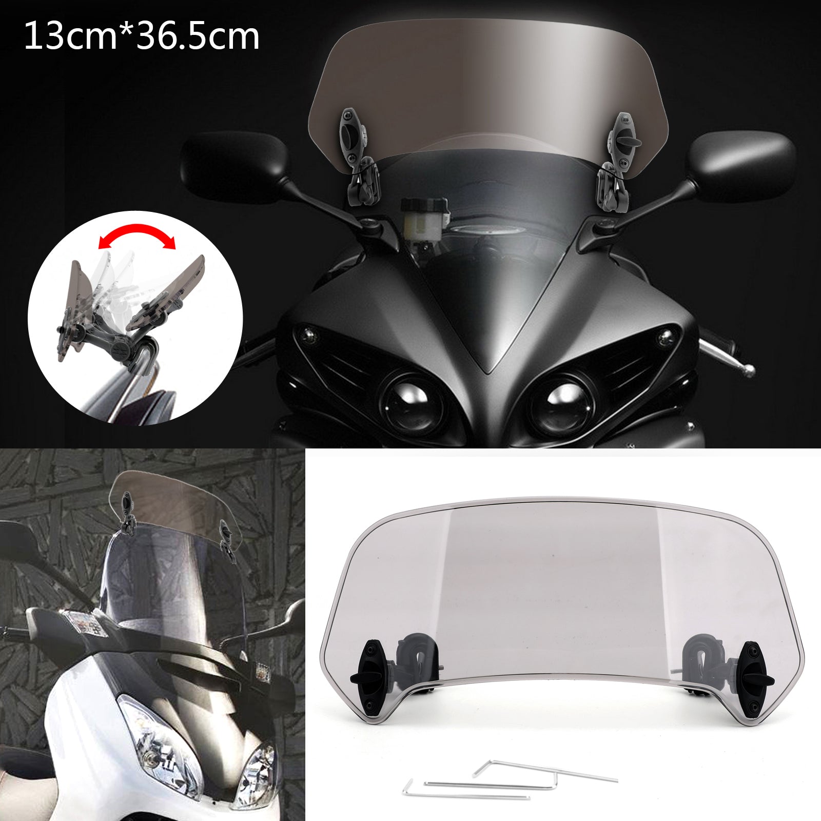 Motorcycle Adjustable Clip On Windshield Extension Spoiler Wind Deflector