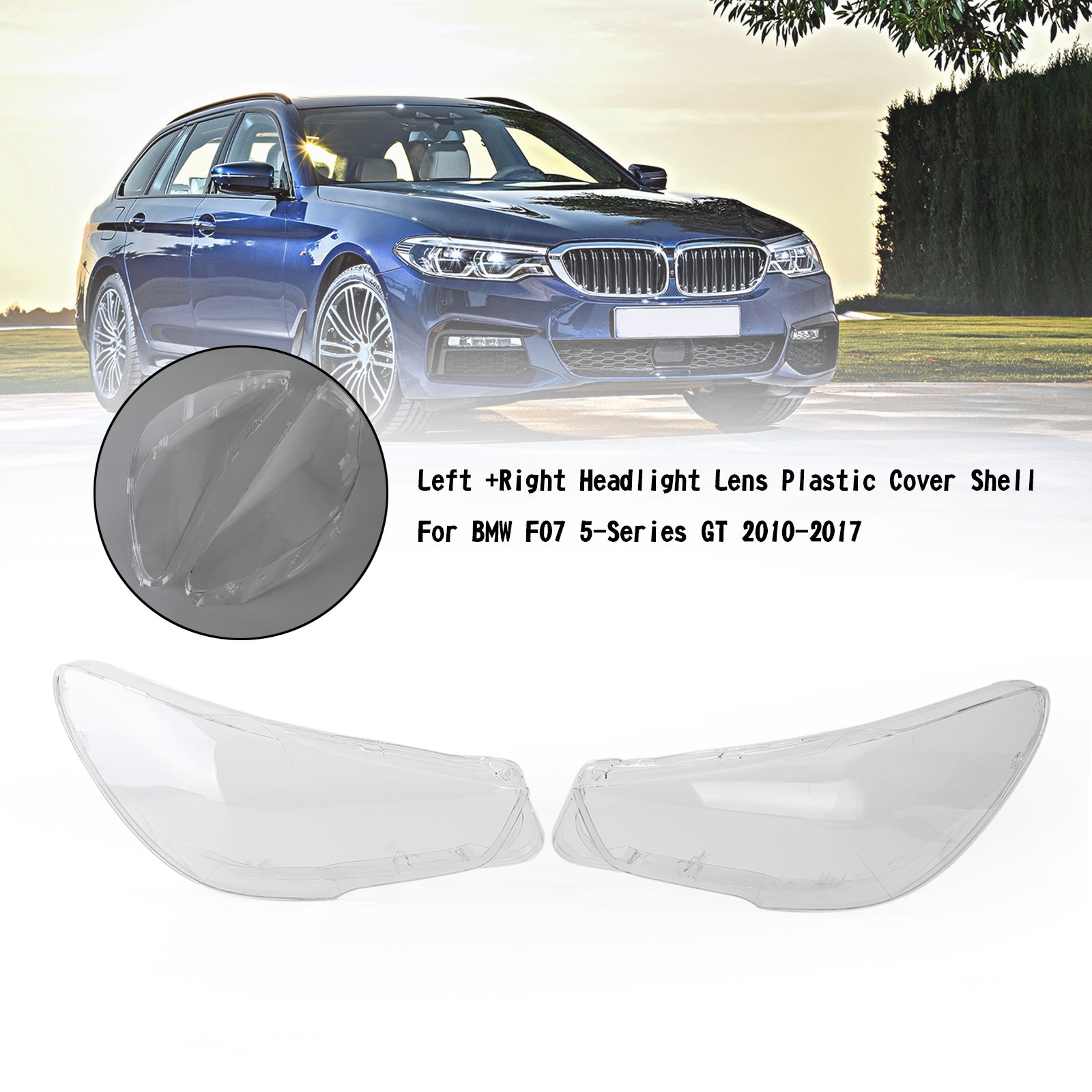 2010-2017 BMW F07 5-Serie GT Links + Rechts Koplamplens Plastic Cover Shell Generiek