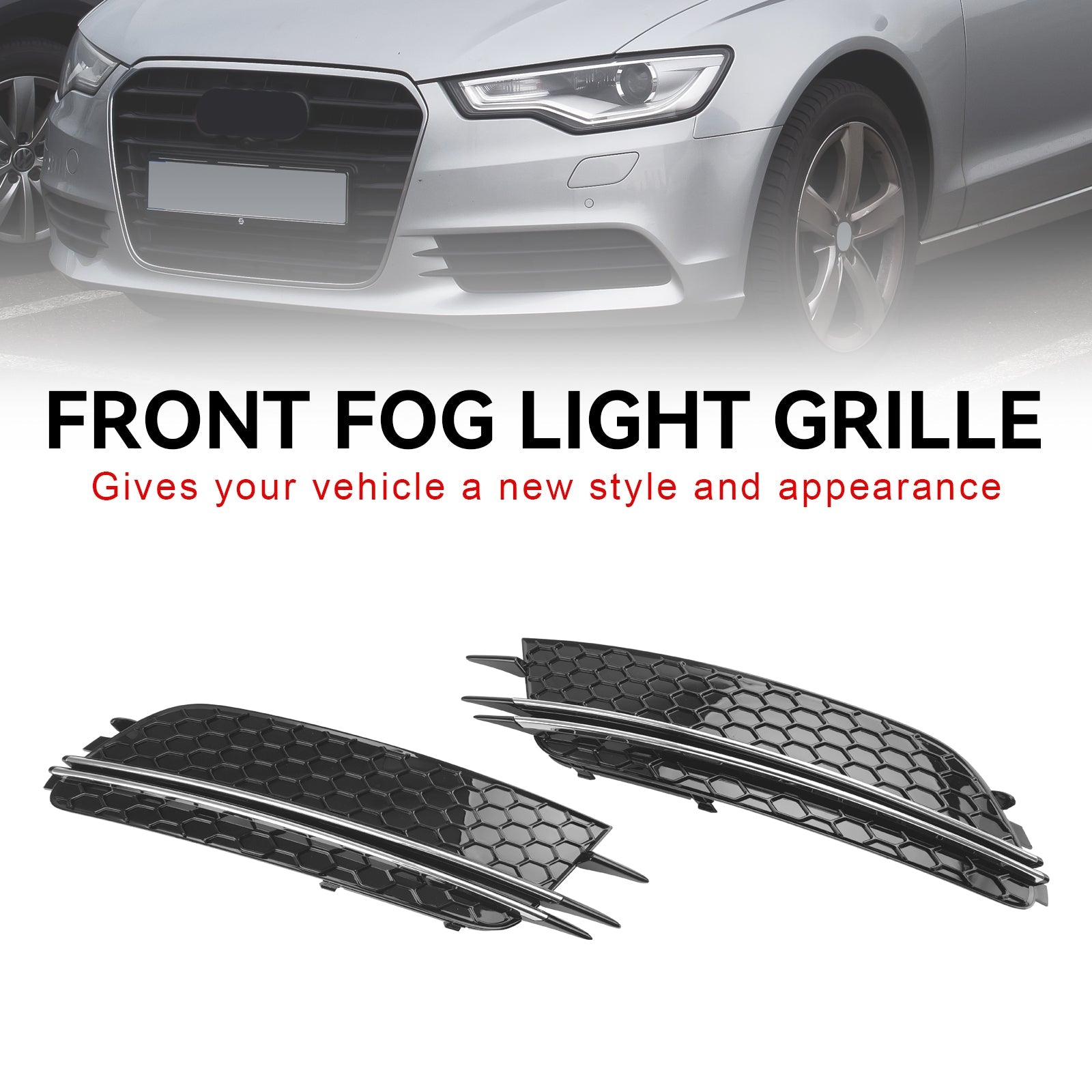 2PCS Front Fog Light Cover Bezel Grill Grille Fit Audi A6 4G C7 2012-2015