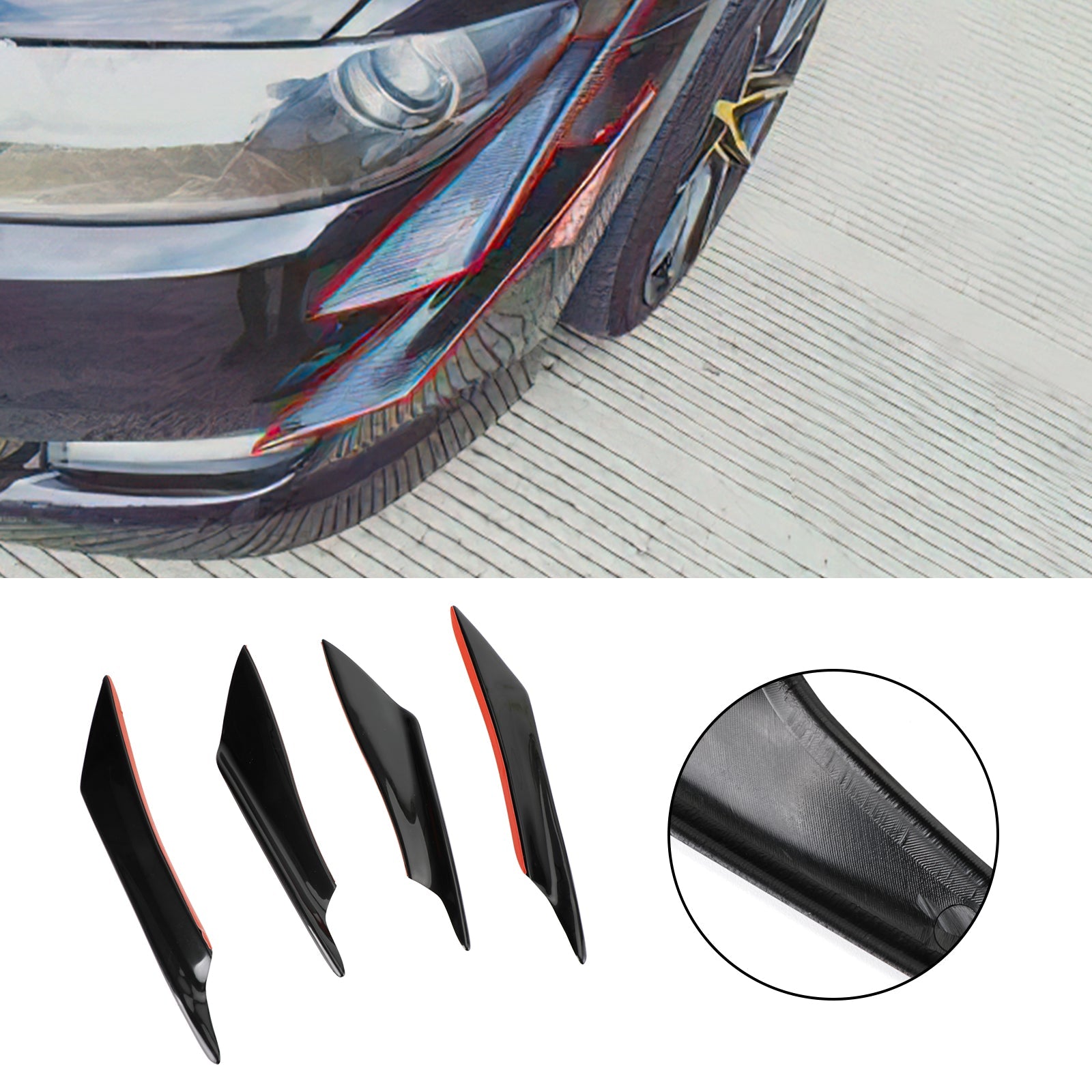 4 stks Universele Auto Voorbumper Vinnen Body Splitter Spoiler Canards Glanzend Zwart