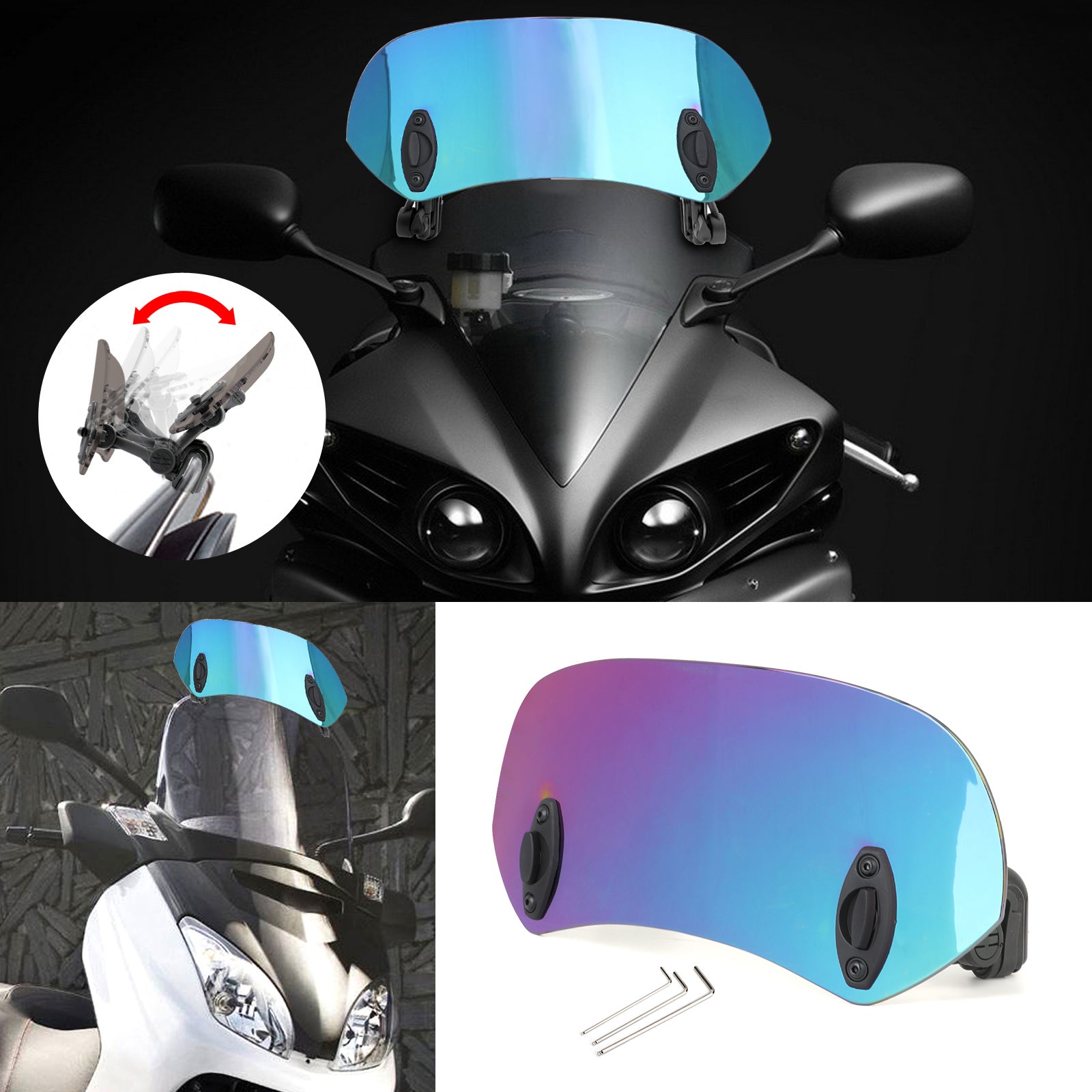 Motorcycle Adjustable Clip On Windshield Extension Spoiler Wind Deflector