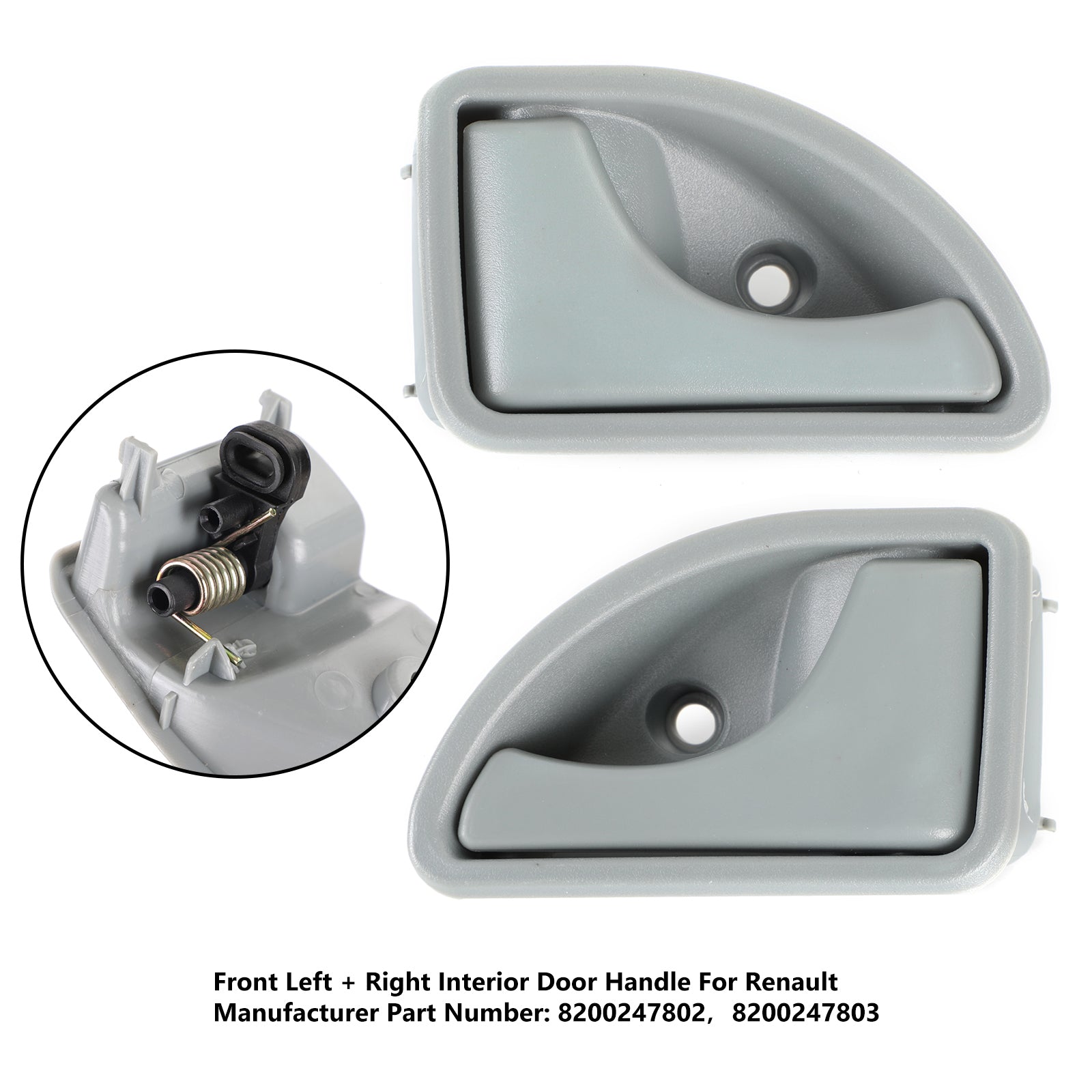 2X Inner Door Handle Gray Front Left + Right For Renault Kangoo Twingo I Generic