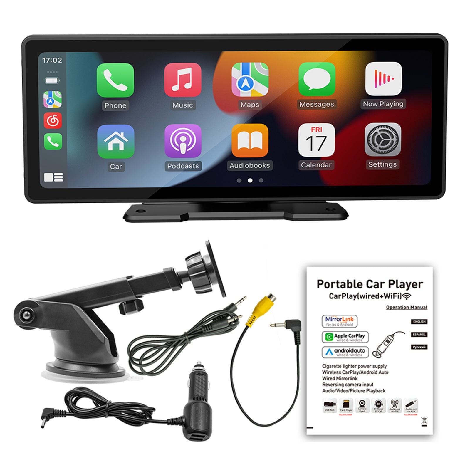 10,26 inch draadloze Carplay Bluetooth-stereoradio FM-auto-mp5-speler + 4 LED-camera