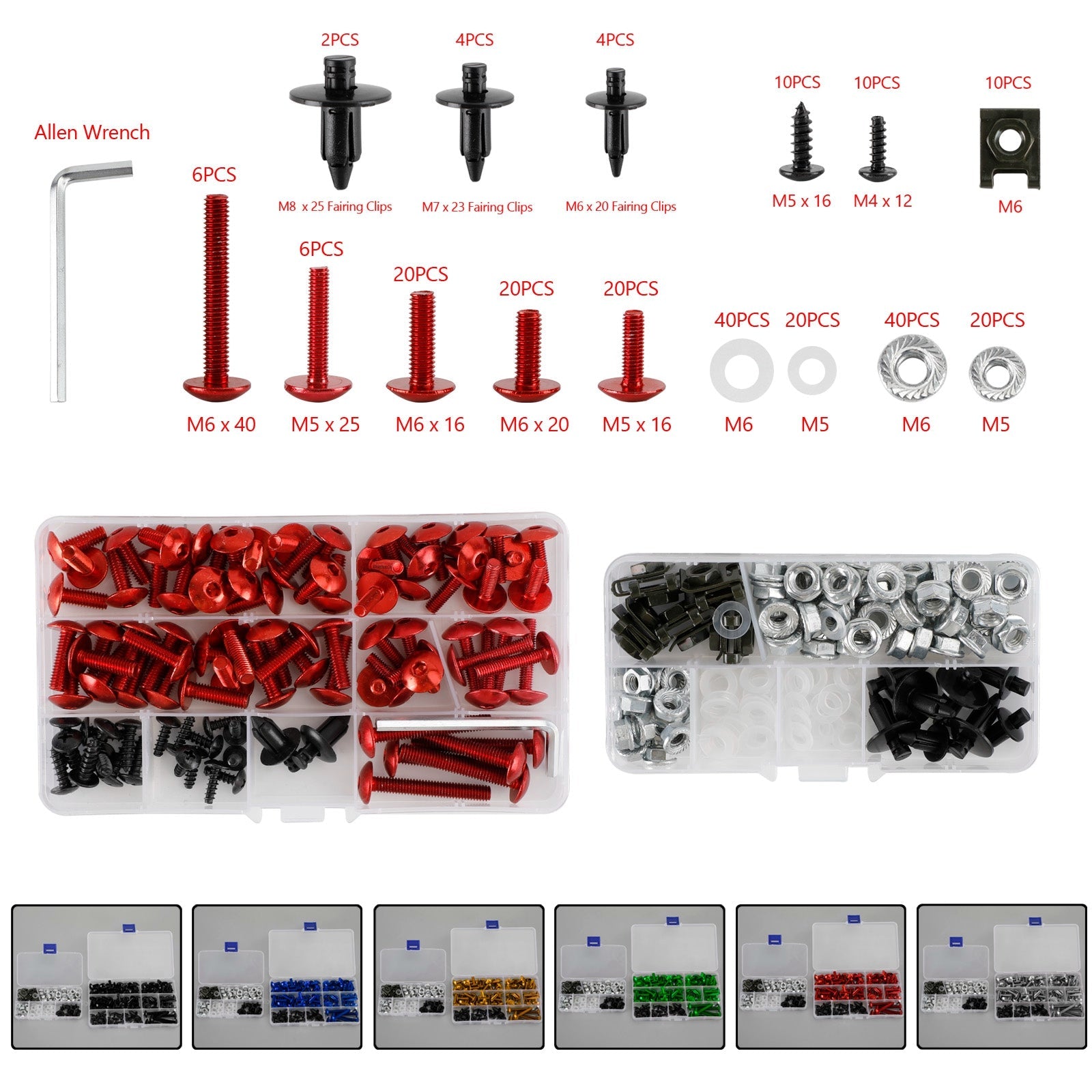 Kit de fixation de remplacement en Alu, 232 pièces, écrous à vis, rondelles, moto