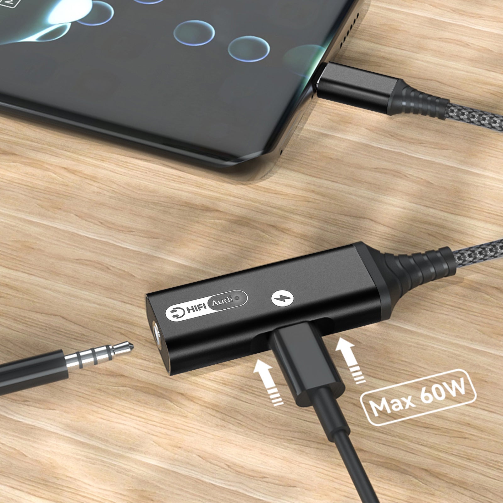 Câble de charge rapide 2 en 1 du chargeur 60W PD pour chargeur rapide Huawei Samsung