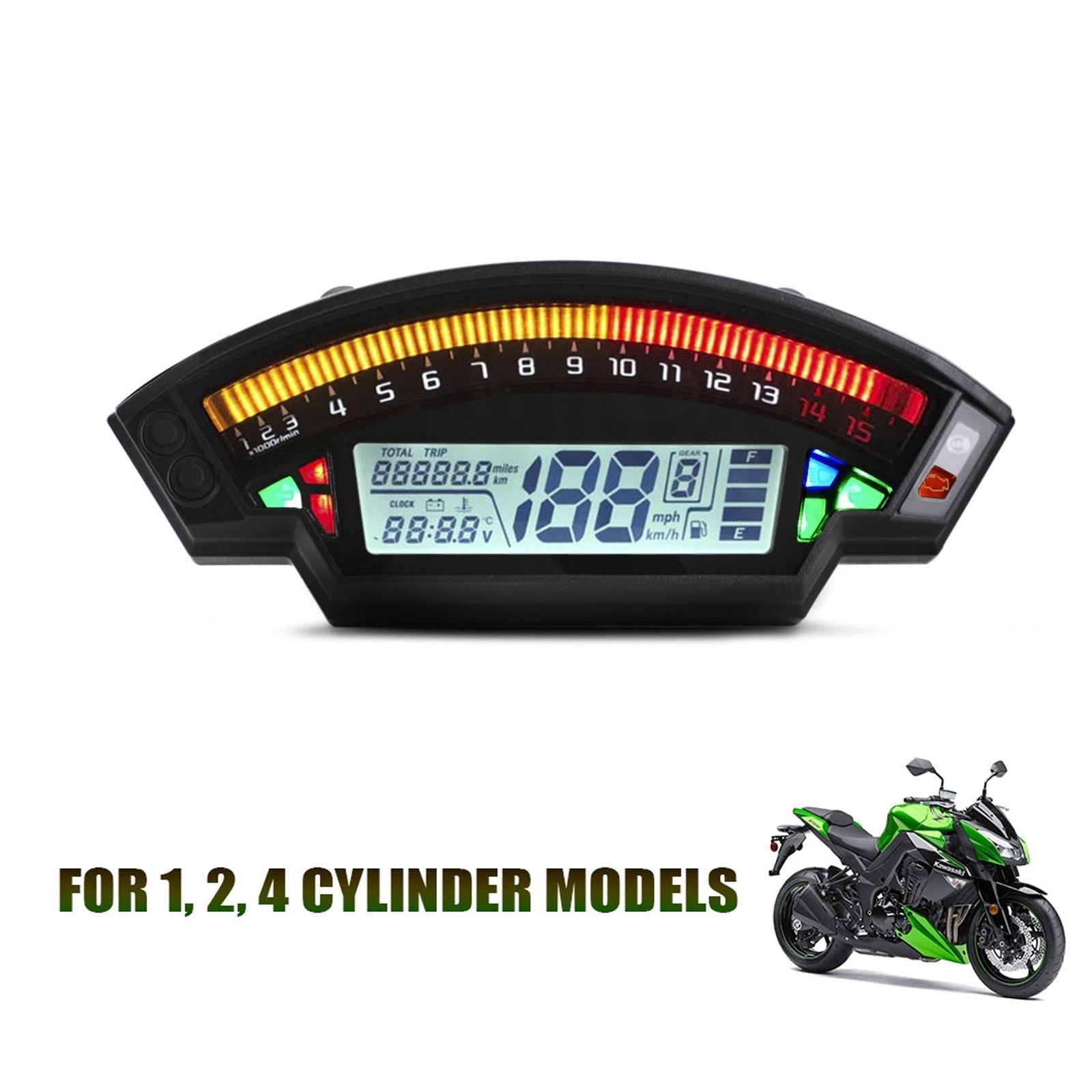 Universal Motorcycle Black Tft Digital Speedometer 14000Rpm Backlight Odometer