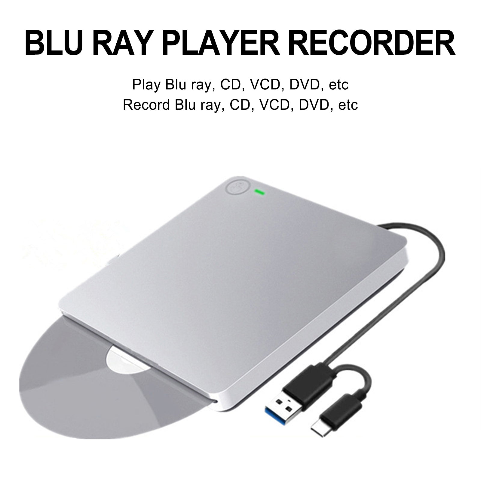 Blu-ray 24X BD Burner Slot In External BD Writer CD DVD Drive USB 3.0 Disc Burner Player Writer Fit for Desktop Laptop/Mac/MacBook Pro/Air/Windows XP/7/8/10 Mac OS