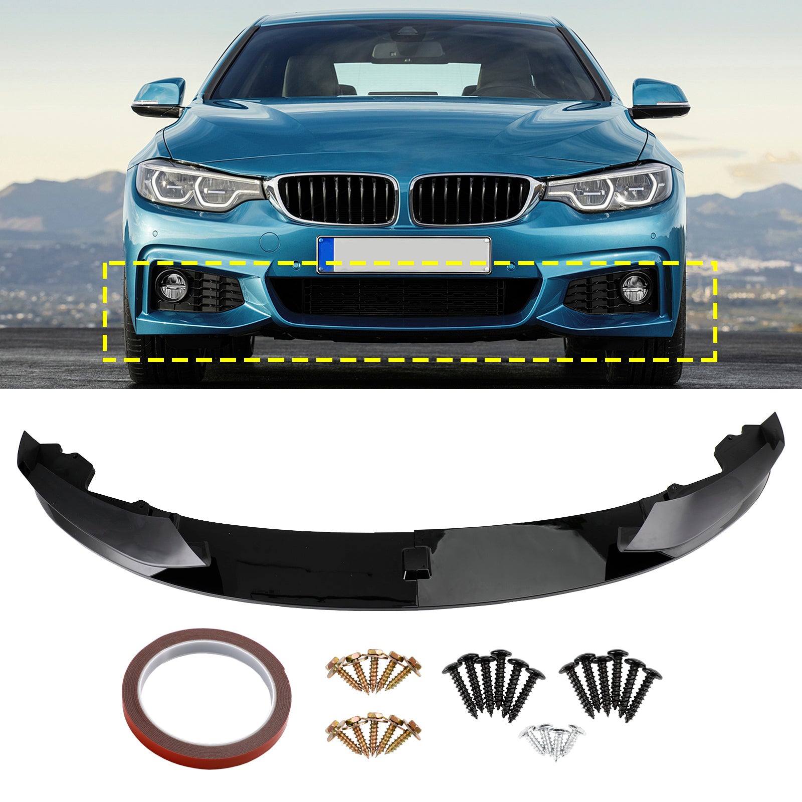 2014-2019 BMW 4-serie F32 F33 F36 M Glanzend zwarte voorbumperspoilersplitter