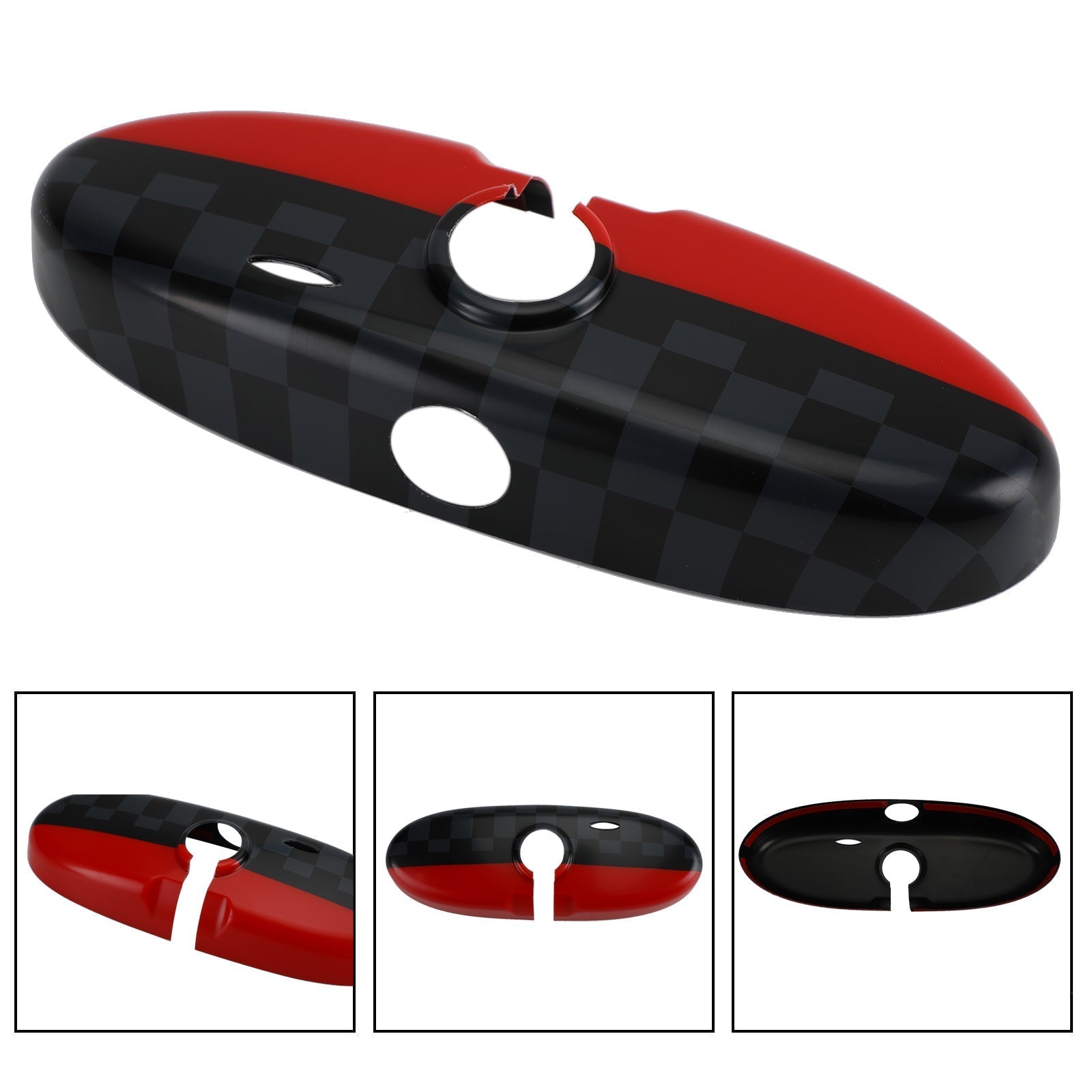 Black/Grey Checkered Red Rear View Mirror Cover For BMW MINI Cooper R55 R56 R57