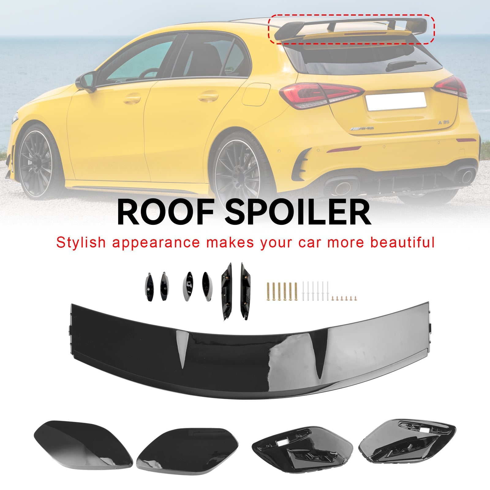 2019+ A-KlasseW177 A35 A45 A180 A200 A220 A260 Mercedes Benz Gloss Black AMG Style Achterspoiler Dak