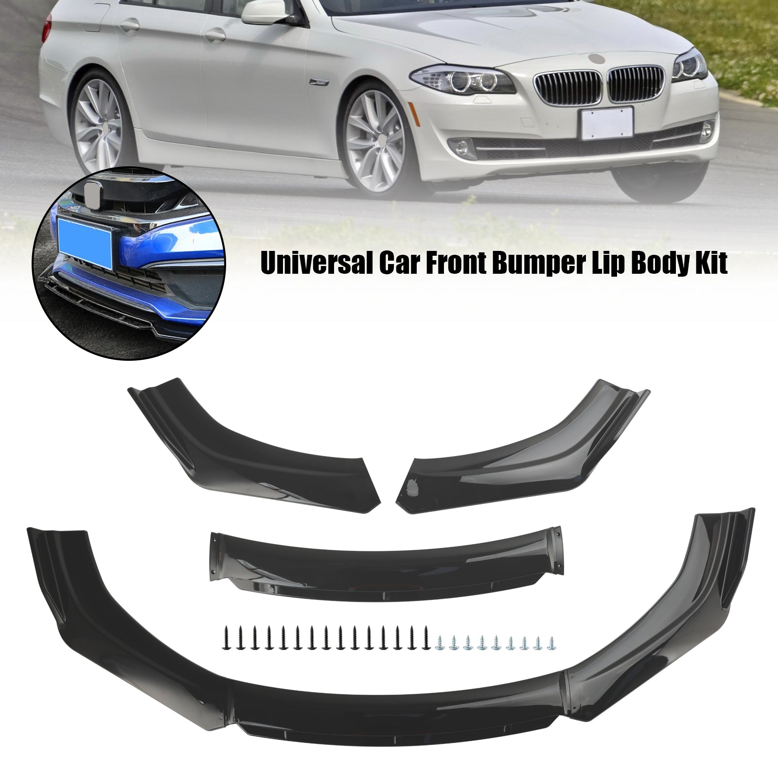 4PCS Universal Car Front Bumper Lip Body Kit Splitter Diffuser Protector Black