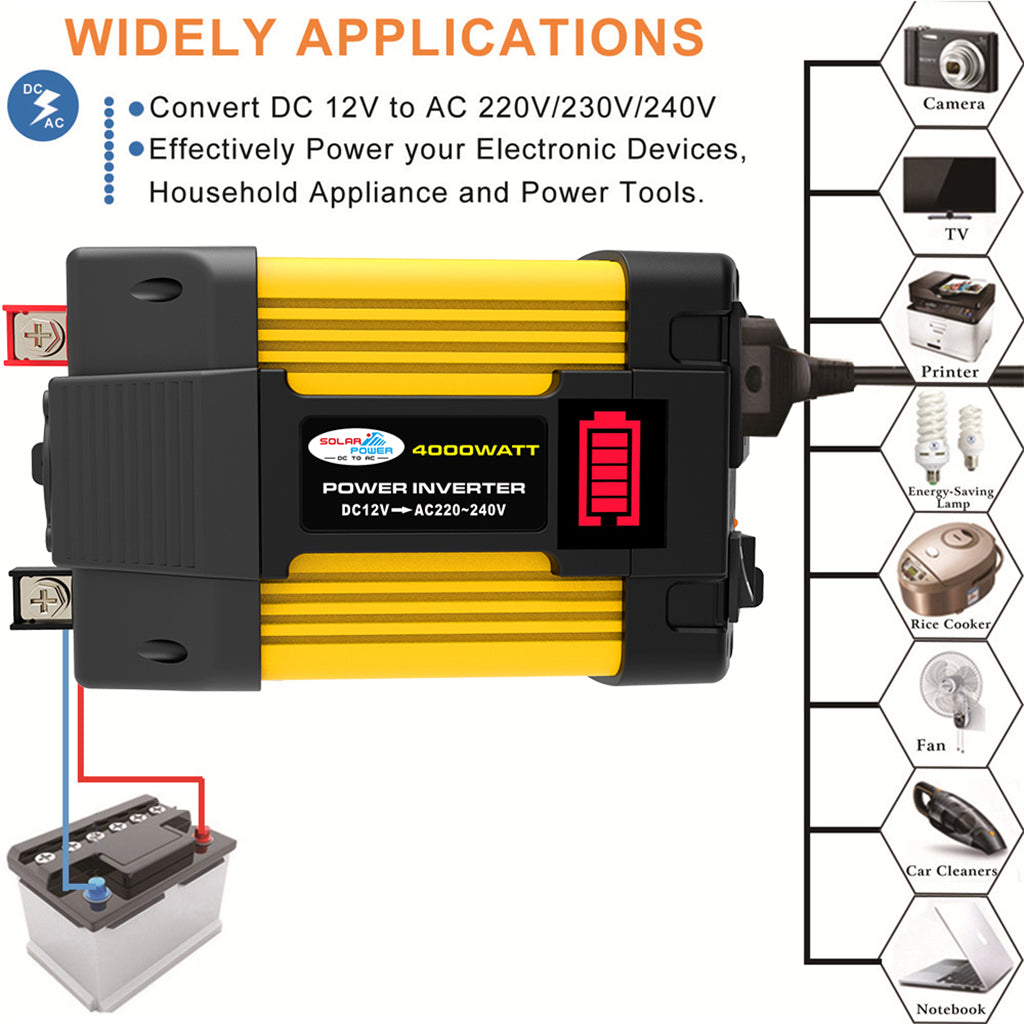 4000W auto-energie zuivere sinusomvormer met LED-display DC 12V naar AC 220V omvormer