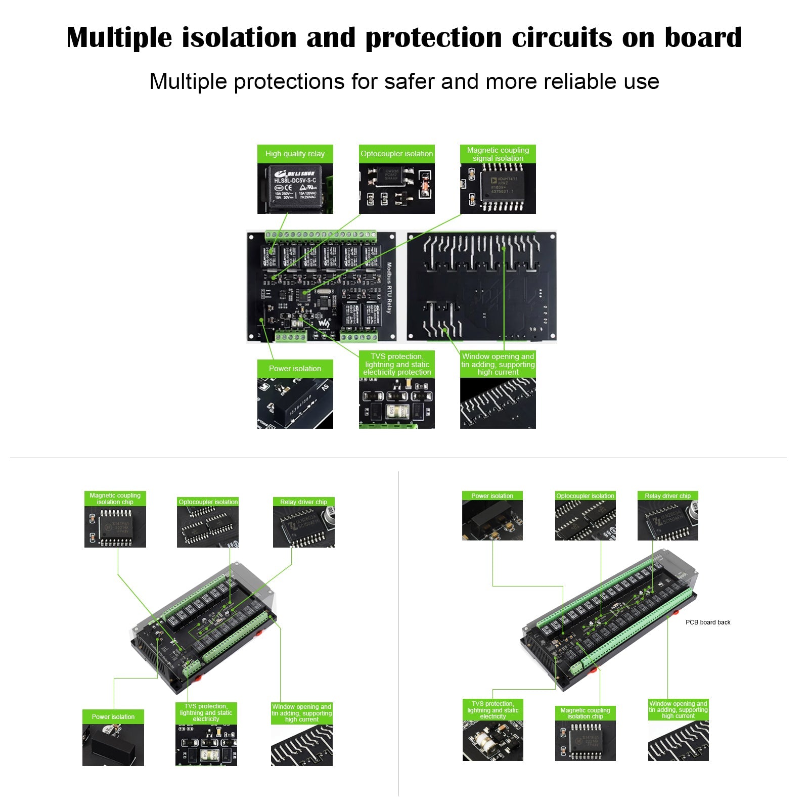 Circuits de protection d'isolement de module de relais RS485 à 8/16/32 canaux Modbus RTU