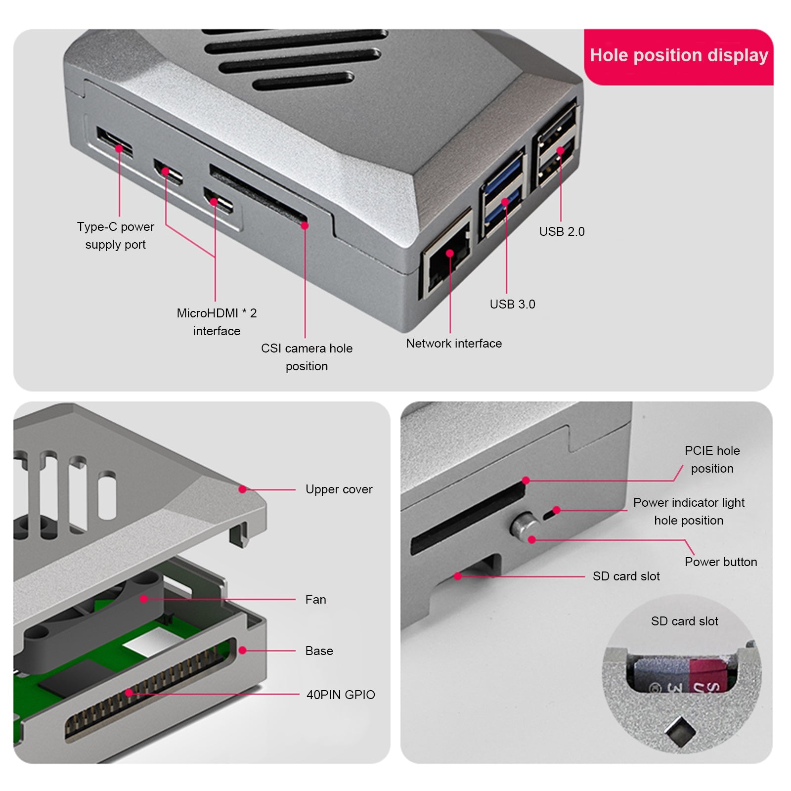 Silver Shadow Shell Raspberry pi5 Protective Box ABS Material Speed Control Fan