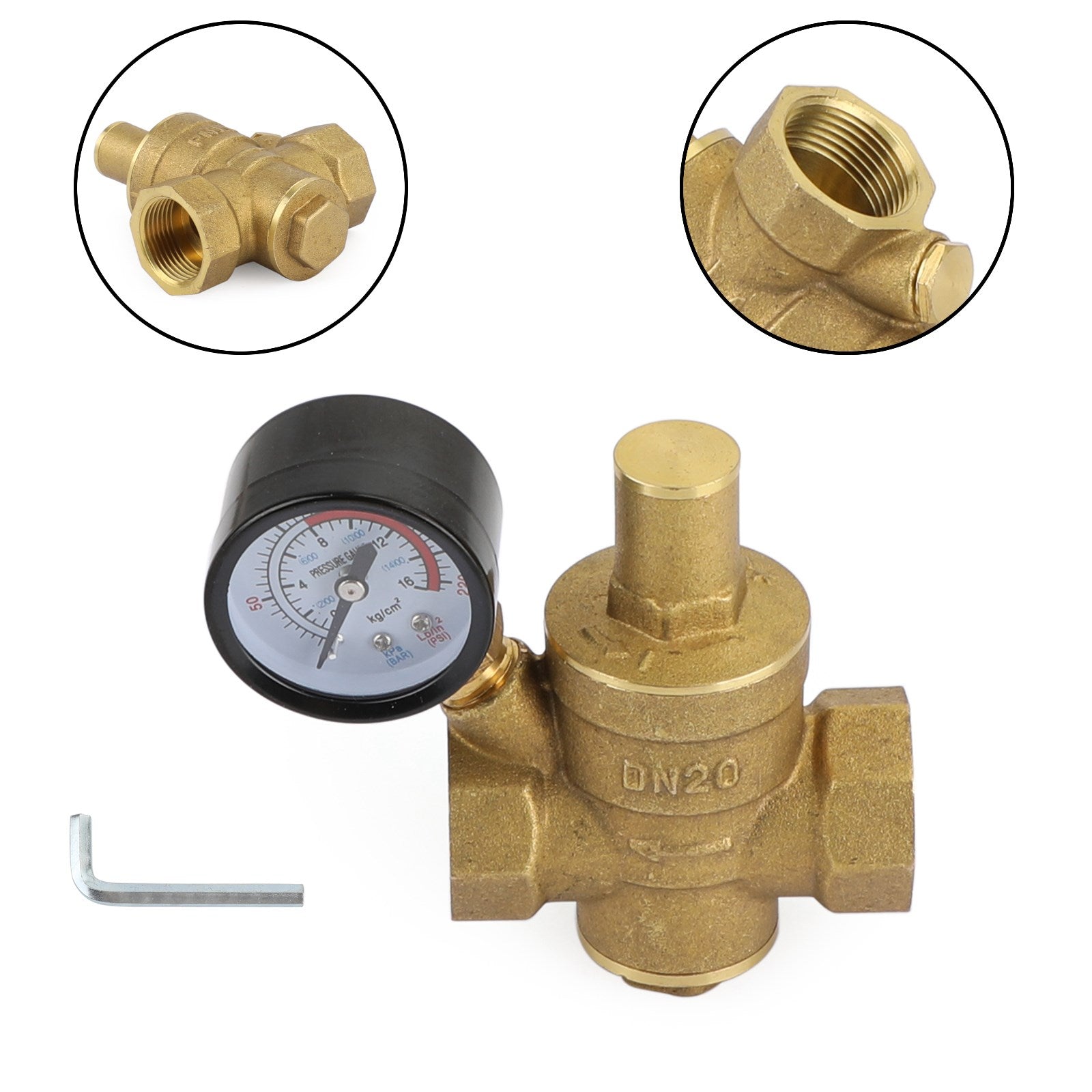 DN20 3/4" Brass Adjustable Water Pressure Reducing Regulator Valves With Gauge