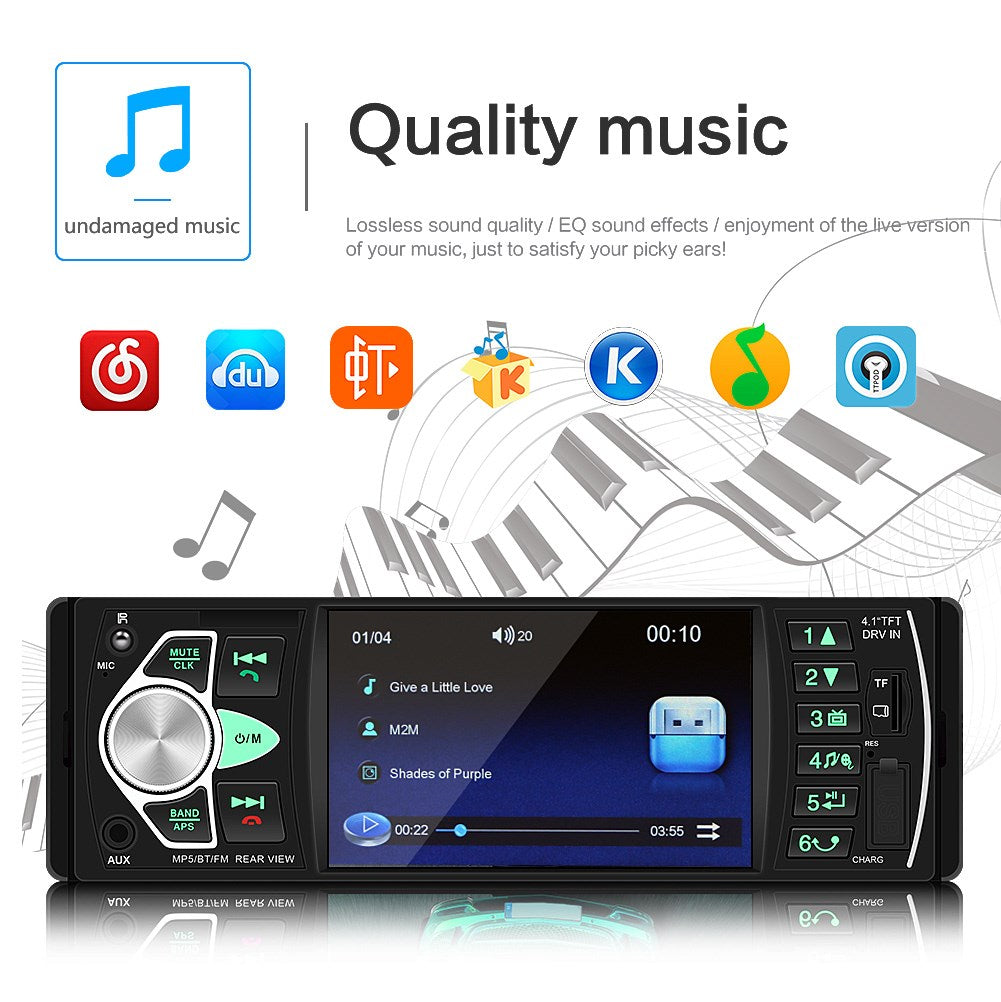 4.1In Car Radio Stereo 1DIN Bluetooth FM USB AUX Audio MP5 Player with Camera